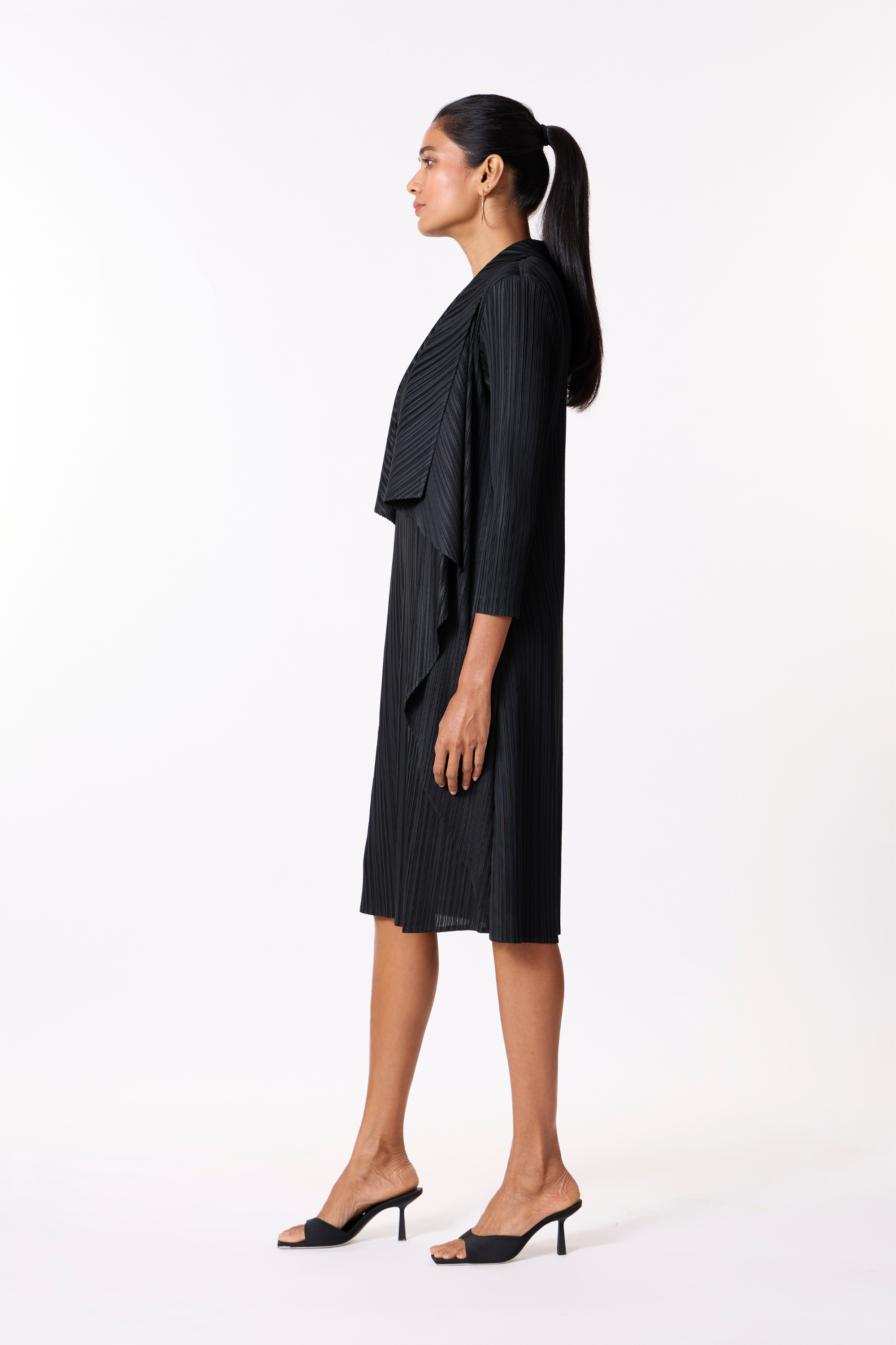 Pleated Overlay Dress - Black