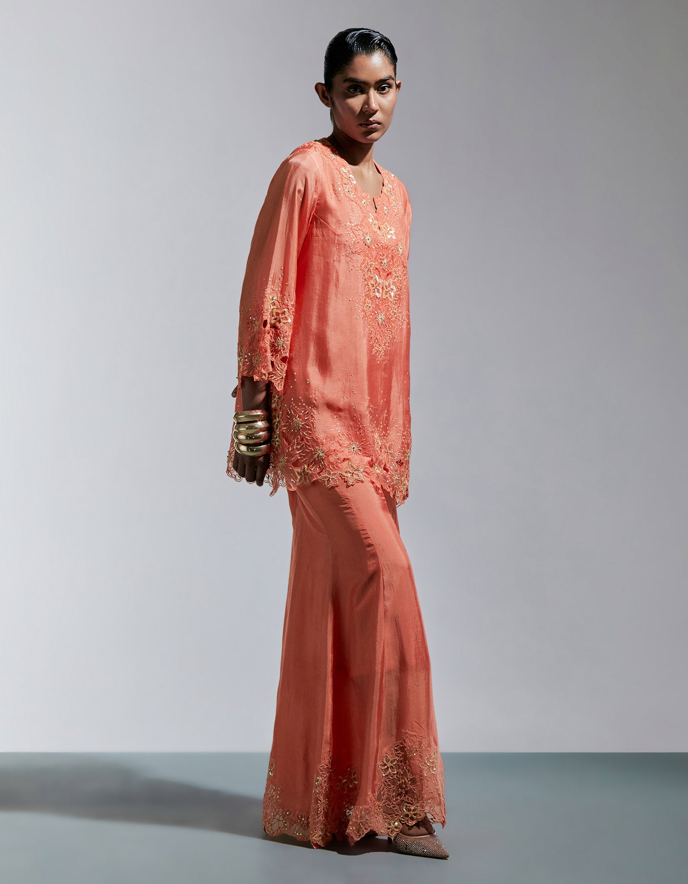 Vermillion Silk Sharara Set