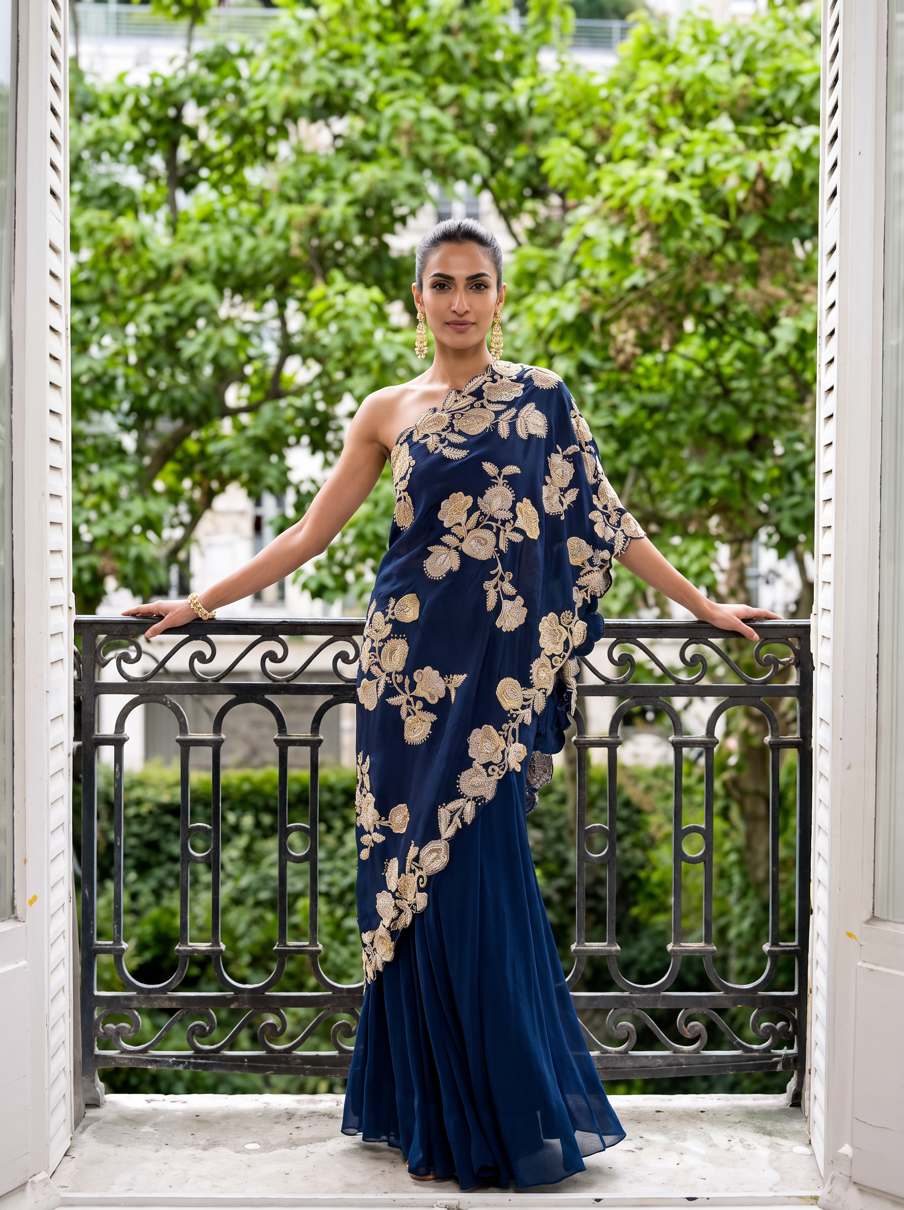 Celestine - Hand Embroidered Cape And Flared Sharara