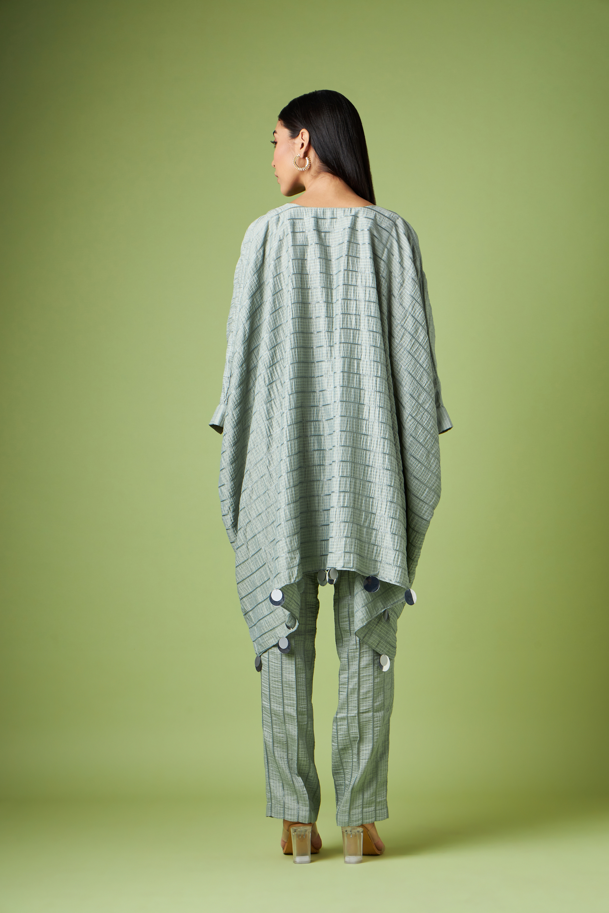 Kaftan Set In Cotton Silk Jaquard With Coin Embellishment