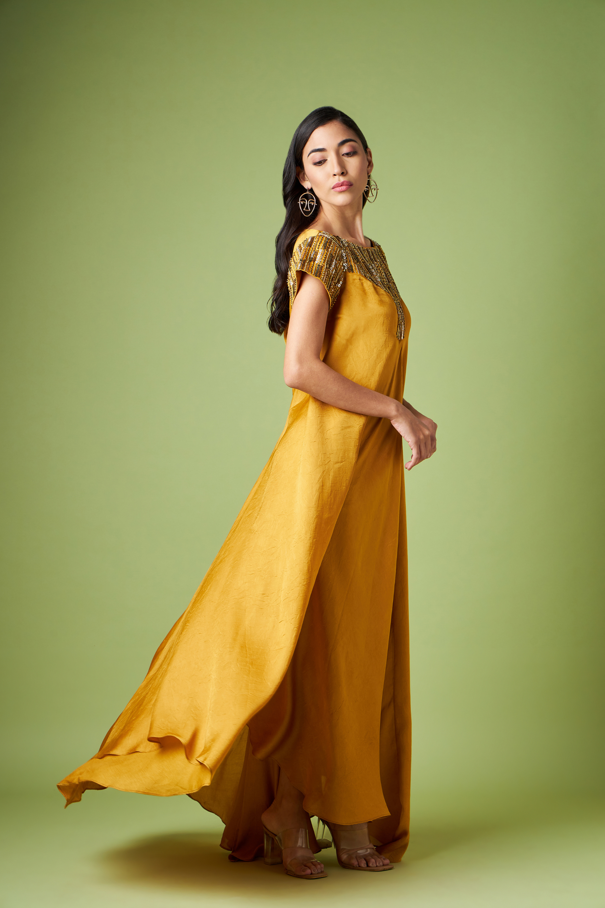 Mustard Embellished Maxi Dress