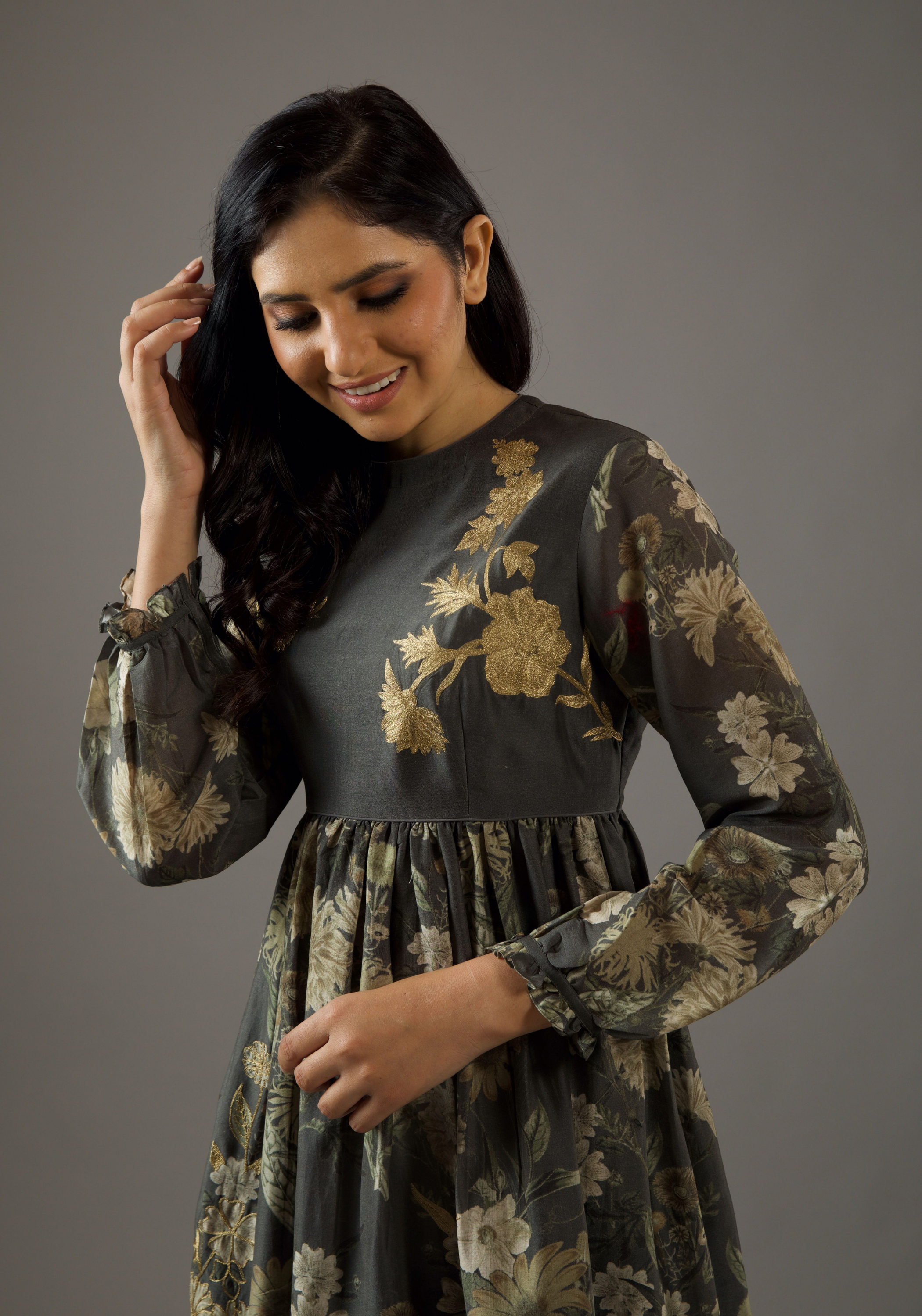 Chanderi Silk Pewter Dress
