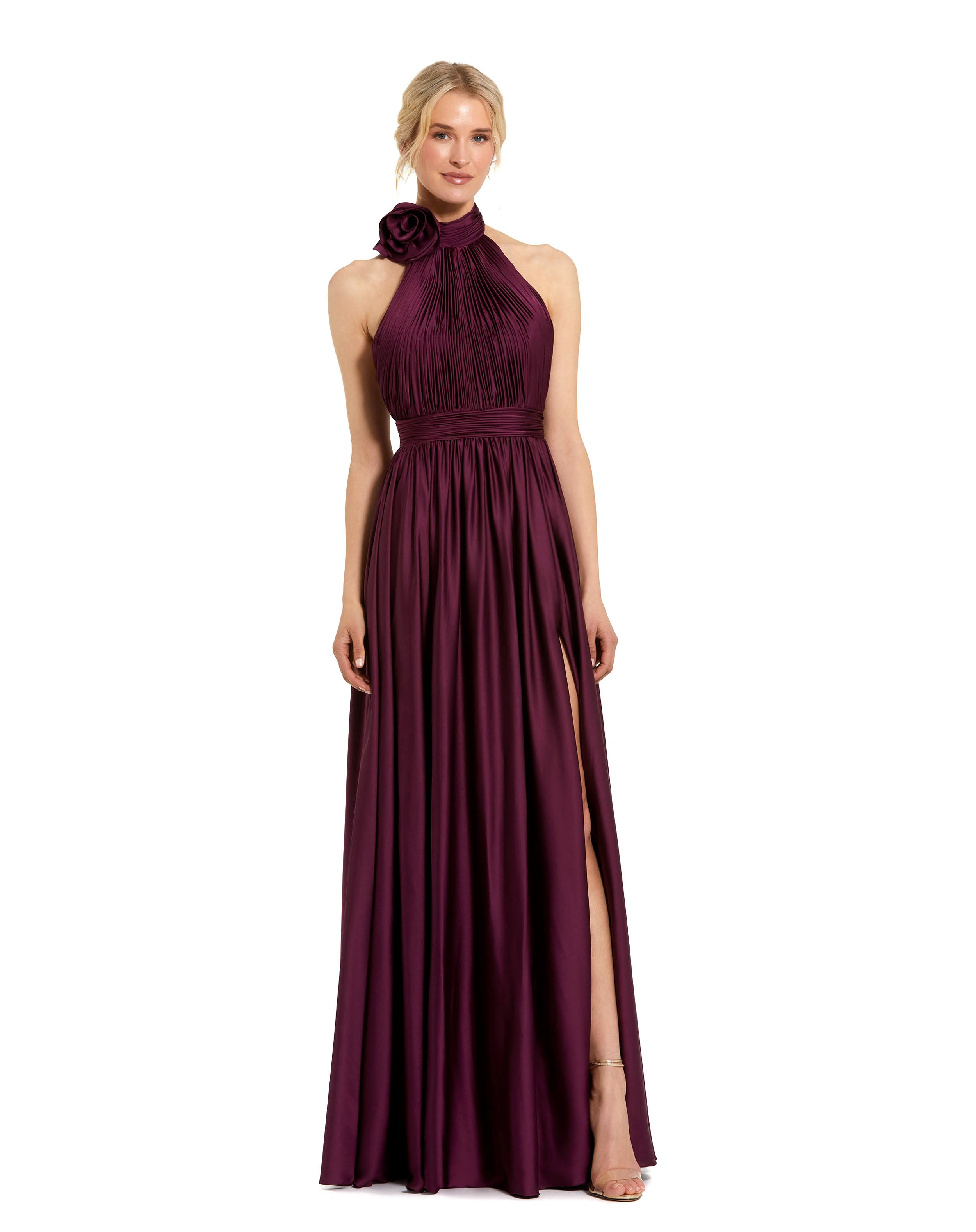 Soft Tie Halter Neck High Slit Gown