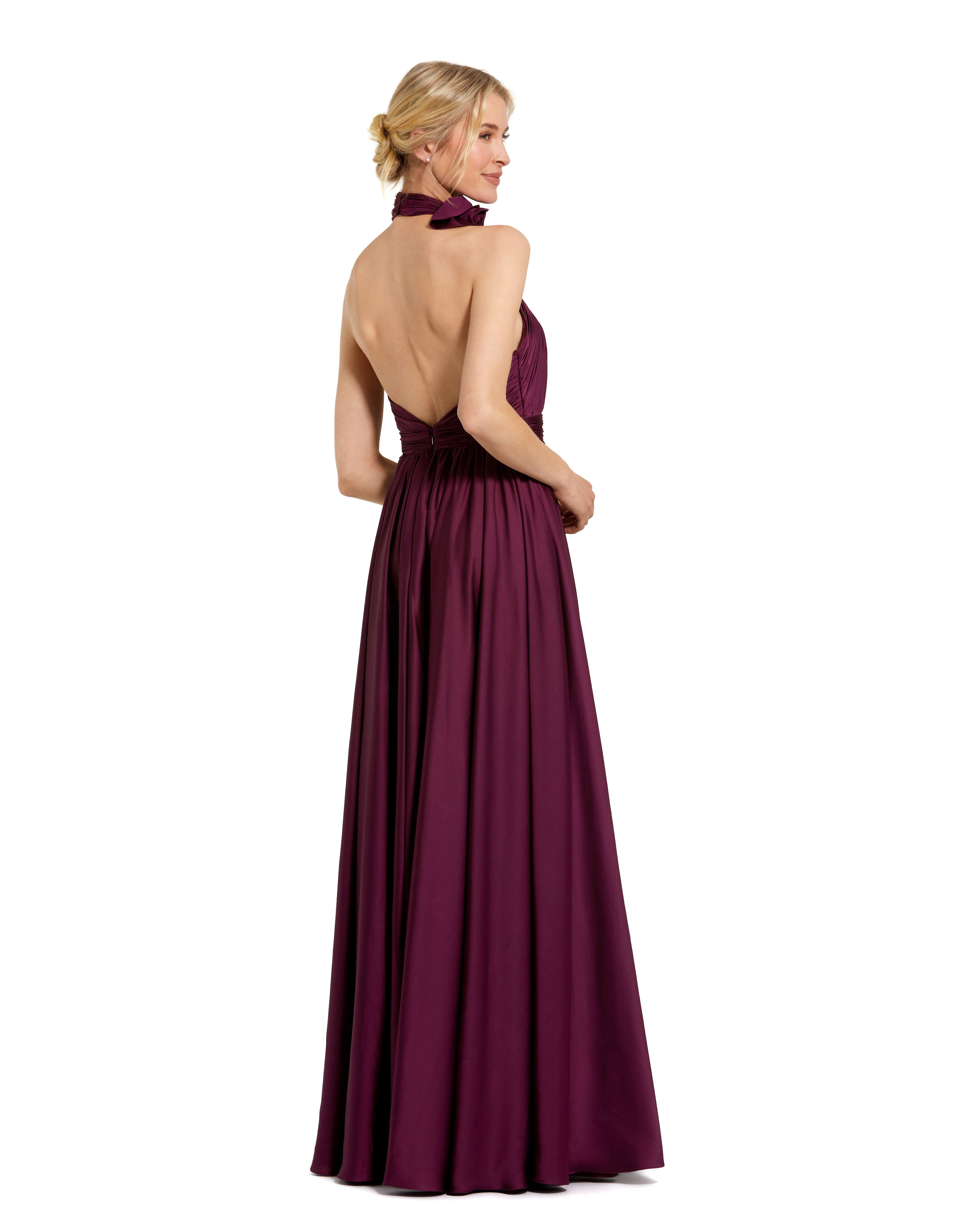 Soft Tie Halter Neck High Slit Gown