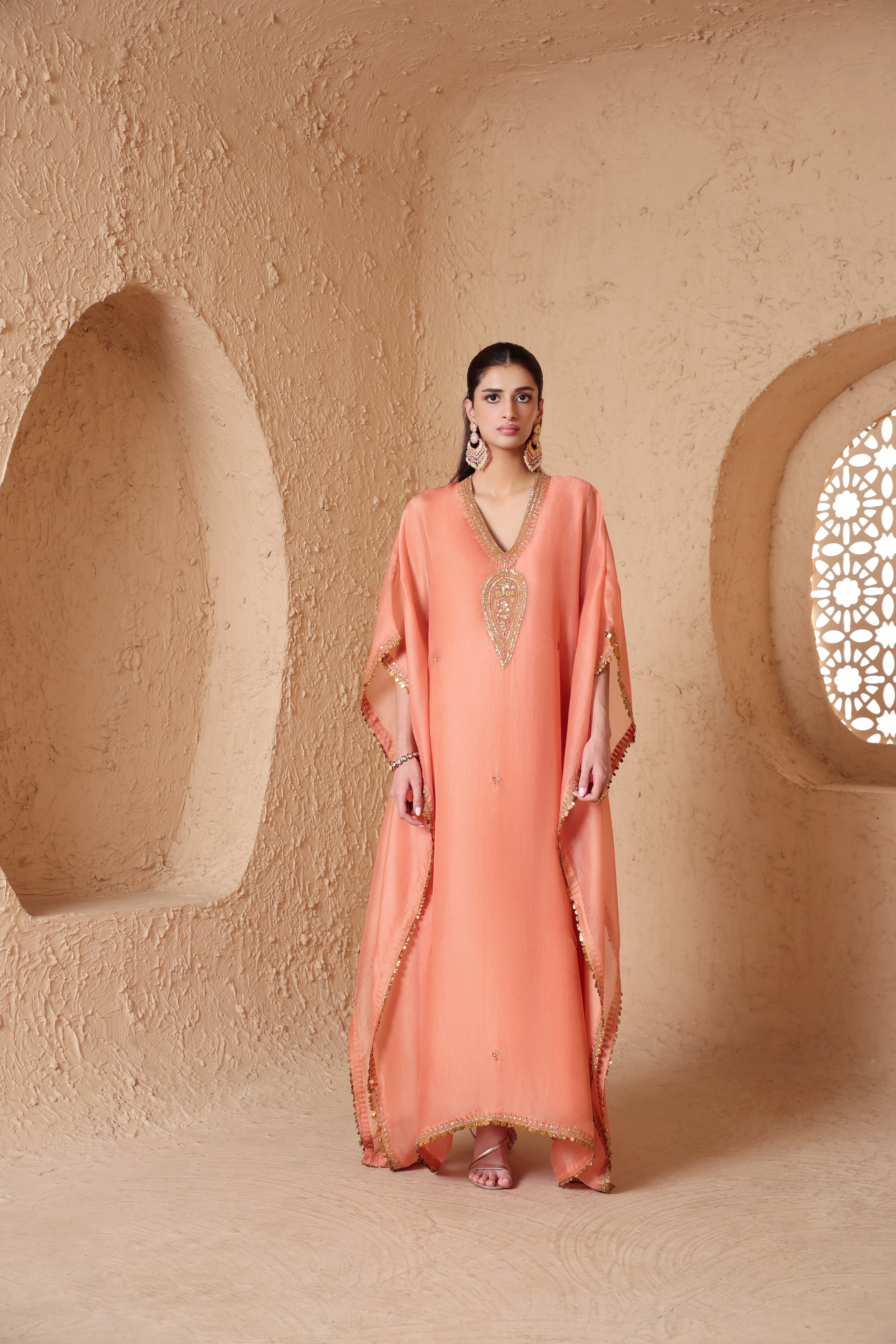 Mehrang Peach Kaftan Set