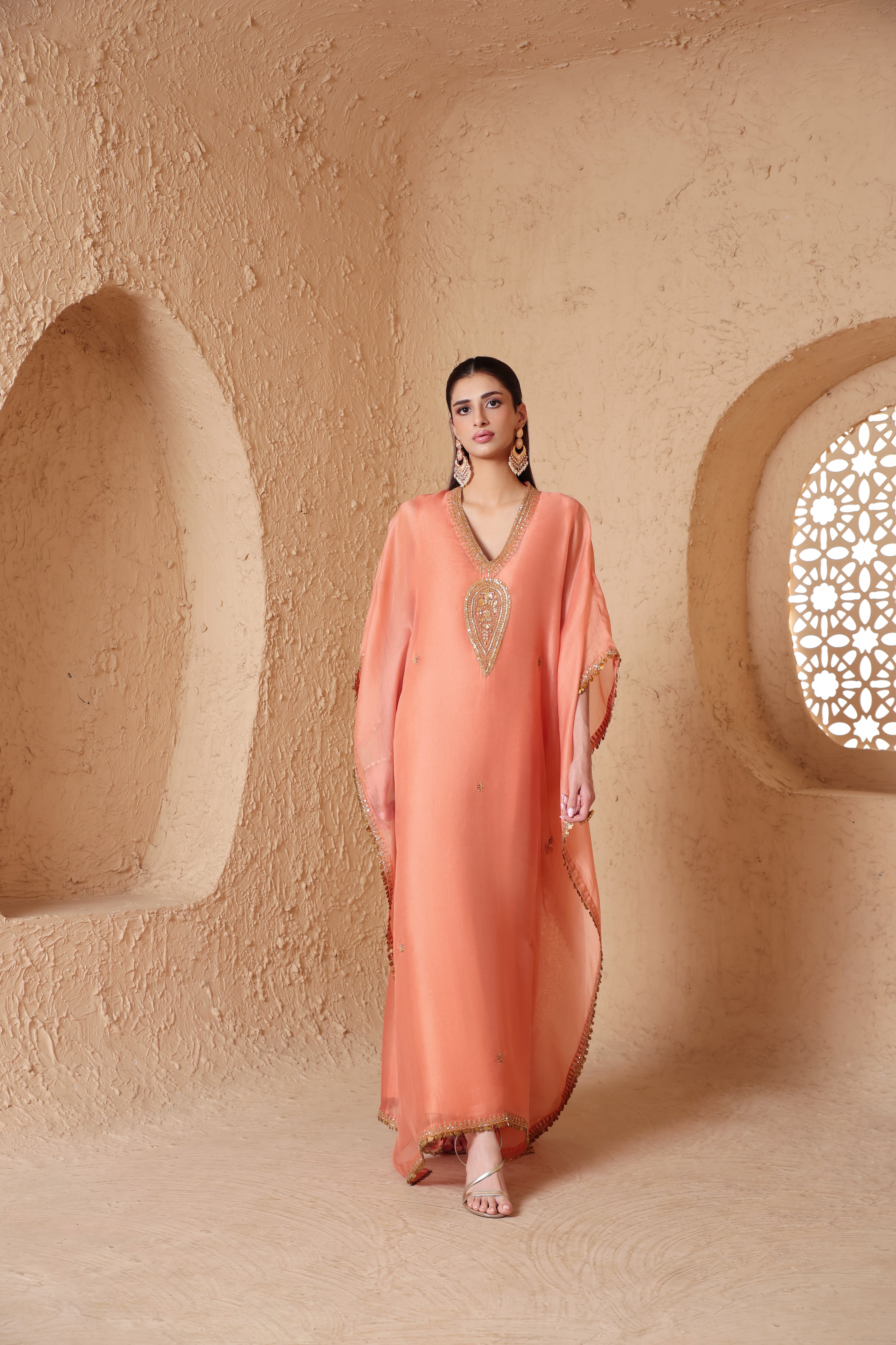 Mehrang Peach Kaftan Set