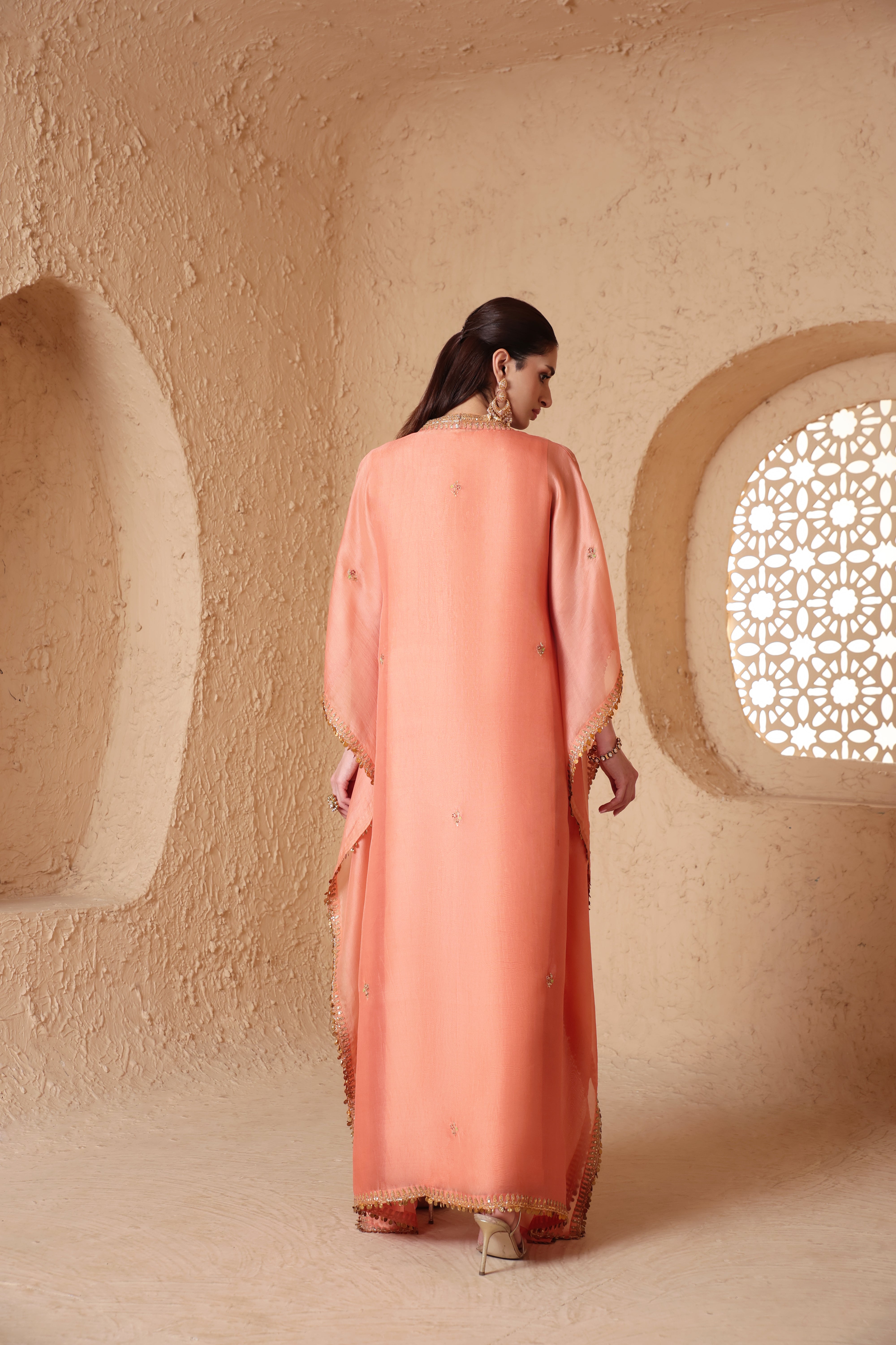 Mehrang Peach Kaftan Set
