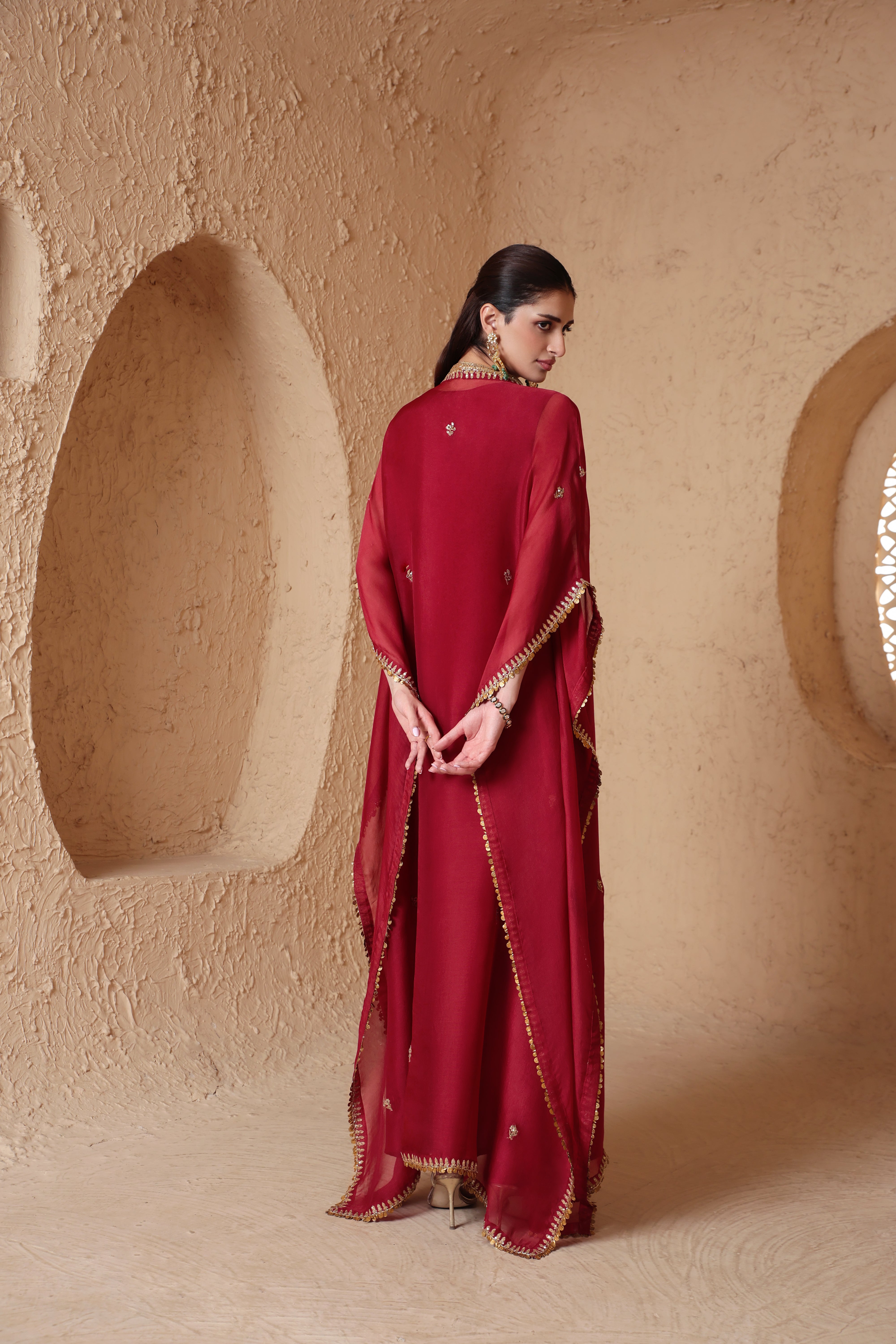 Mehrang Maroon Kaftan Set