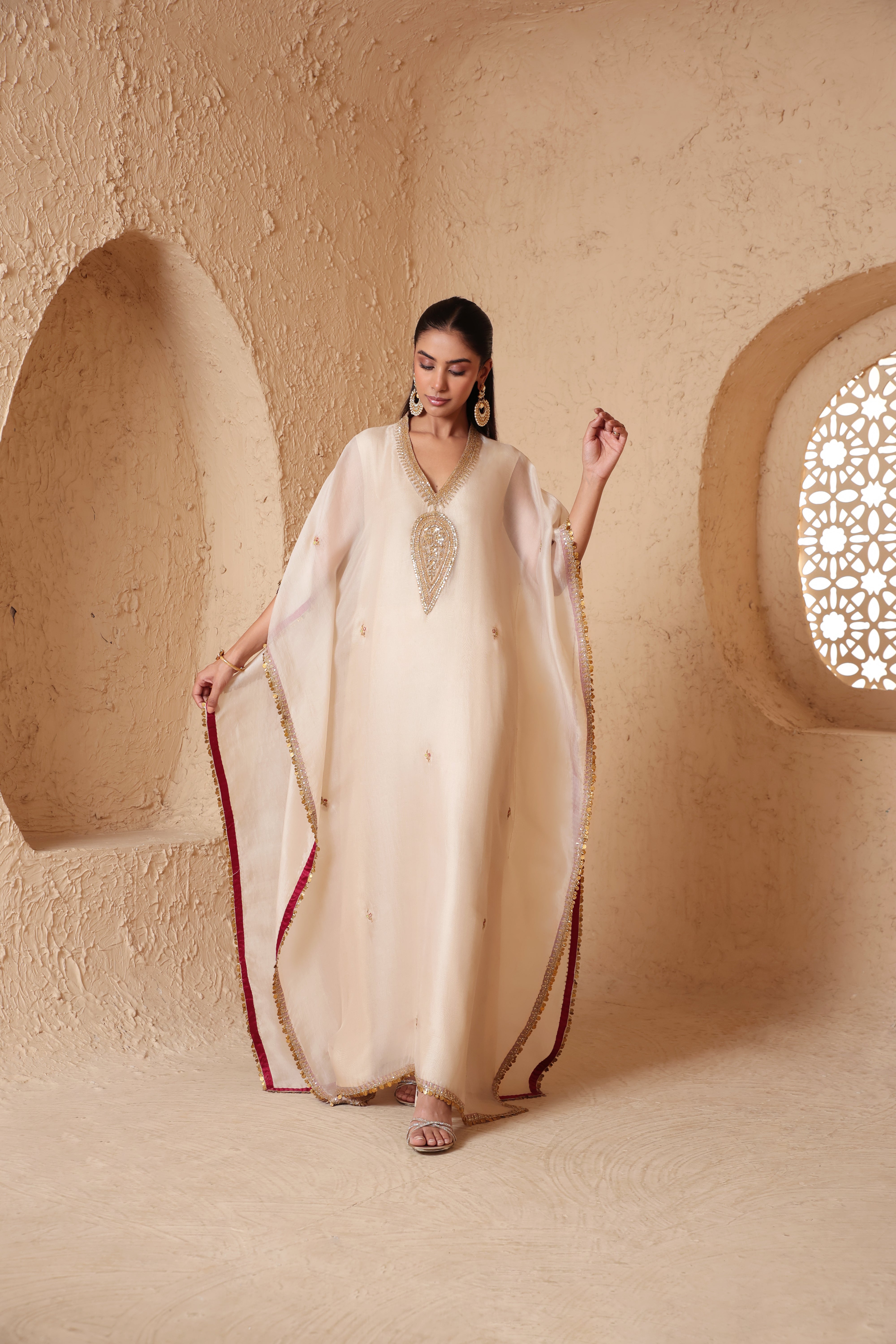 Mehrang Ivory Kaftan Set