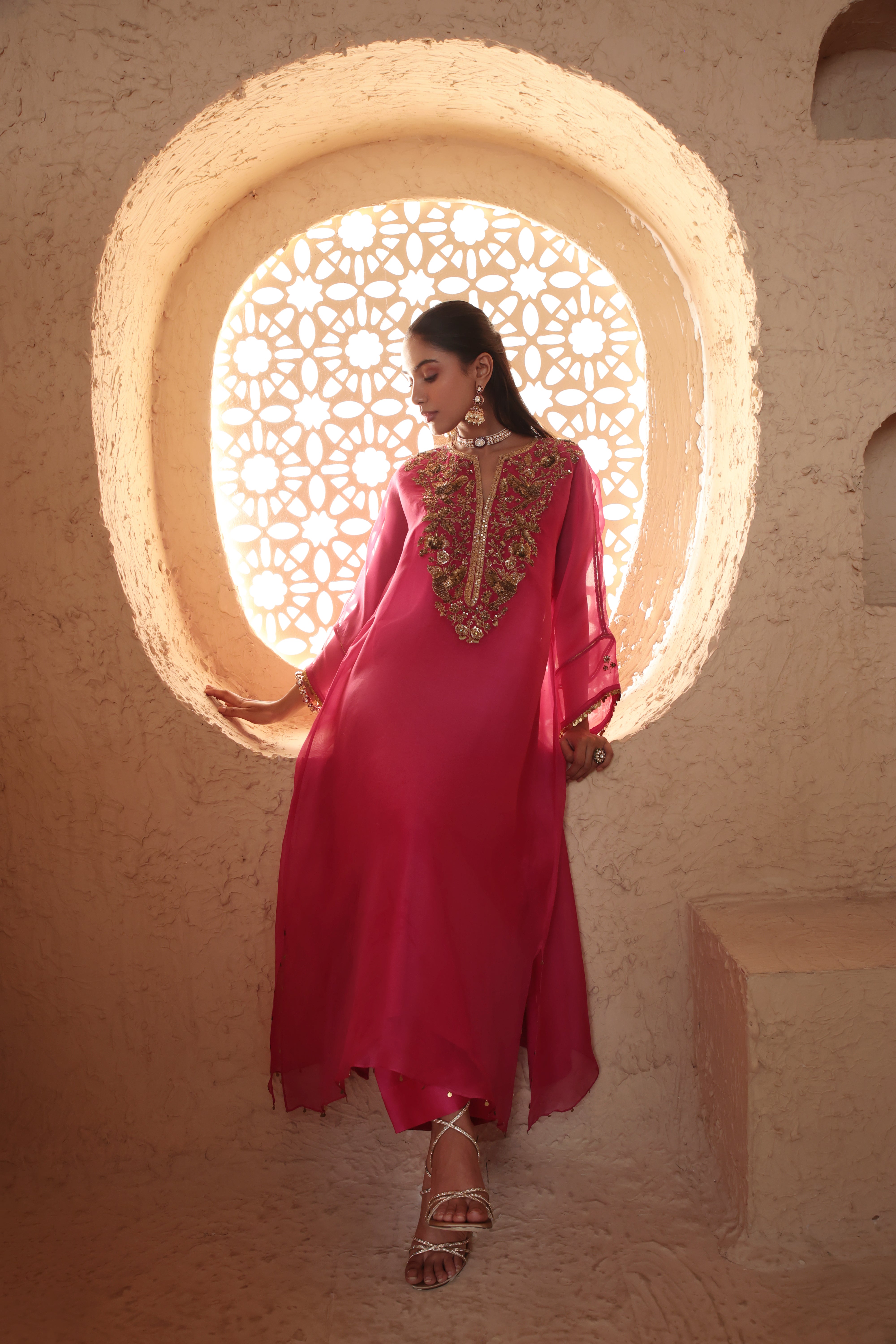 Mehrang Pink Kaftan Kurta Set