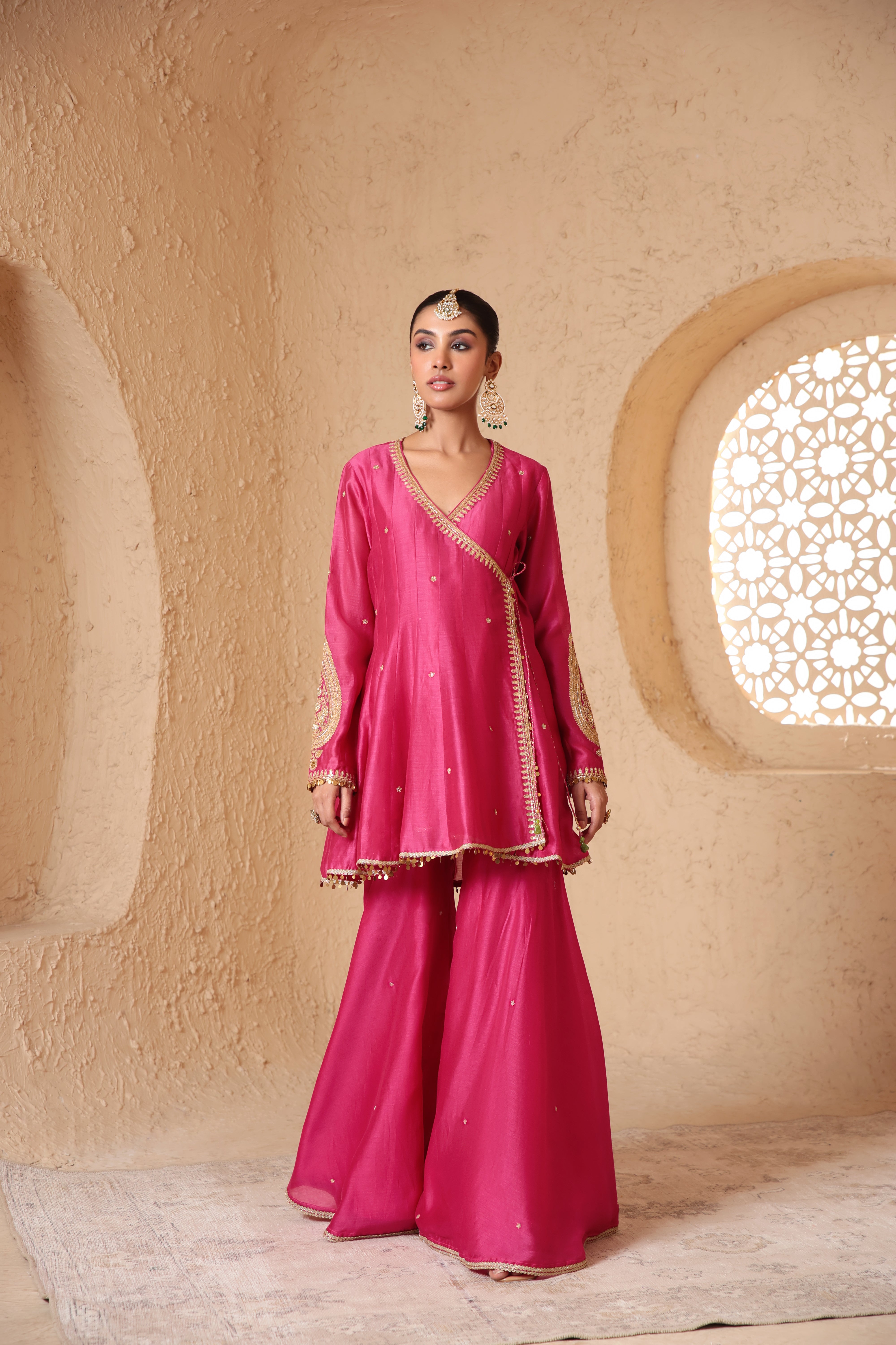Mehrang Pink Angrakha Sharara Set