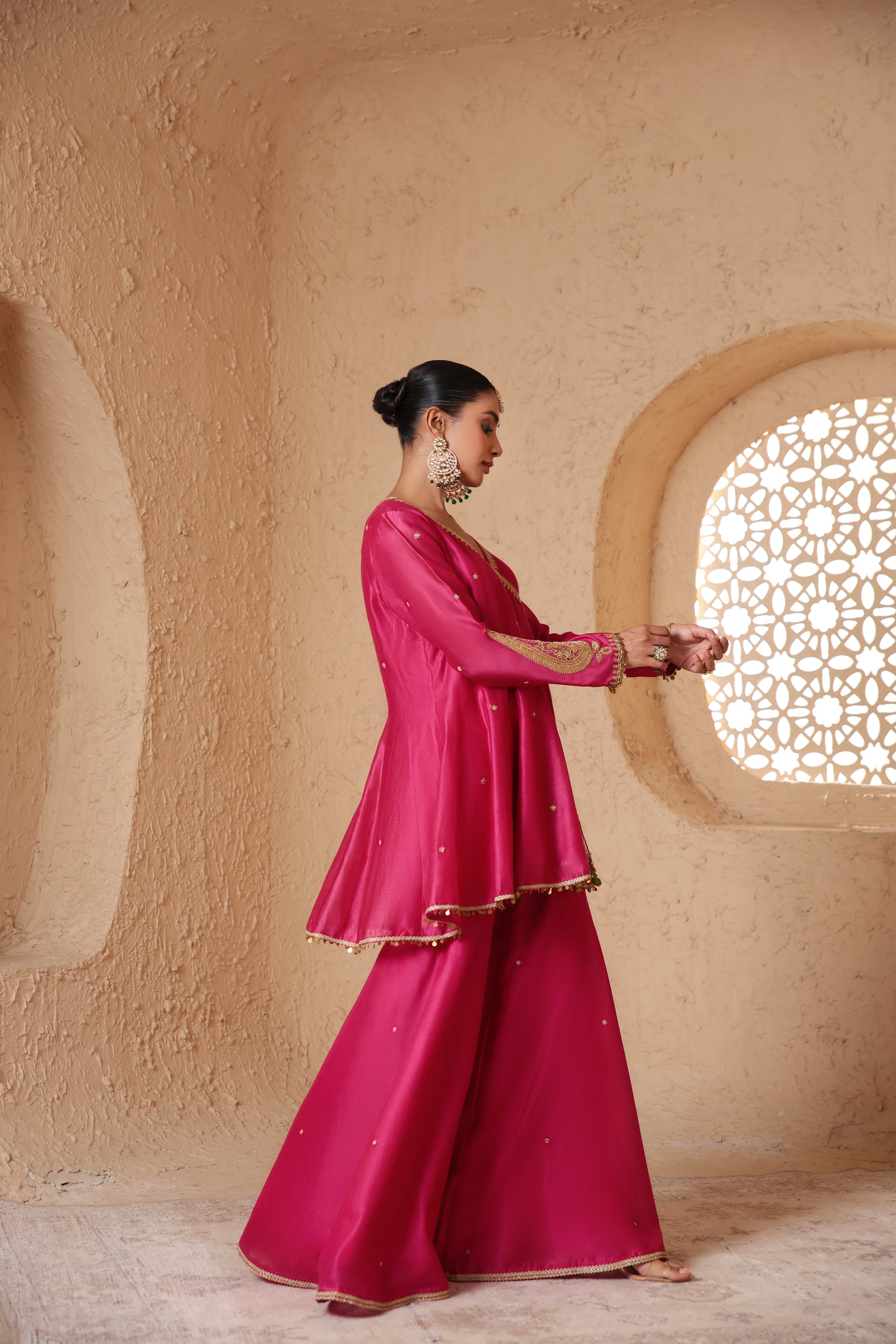 Mehrang Pink Angrakha Sharara Set