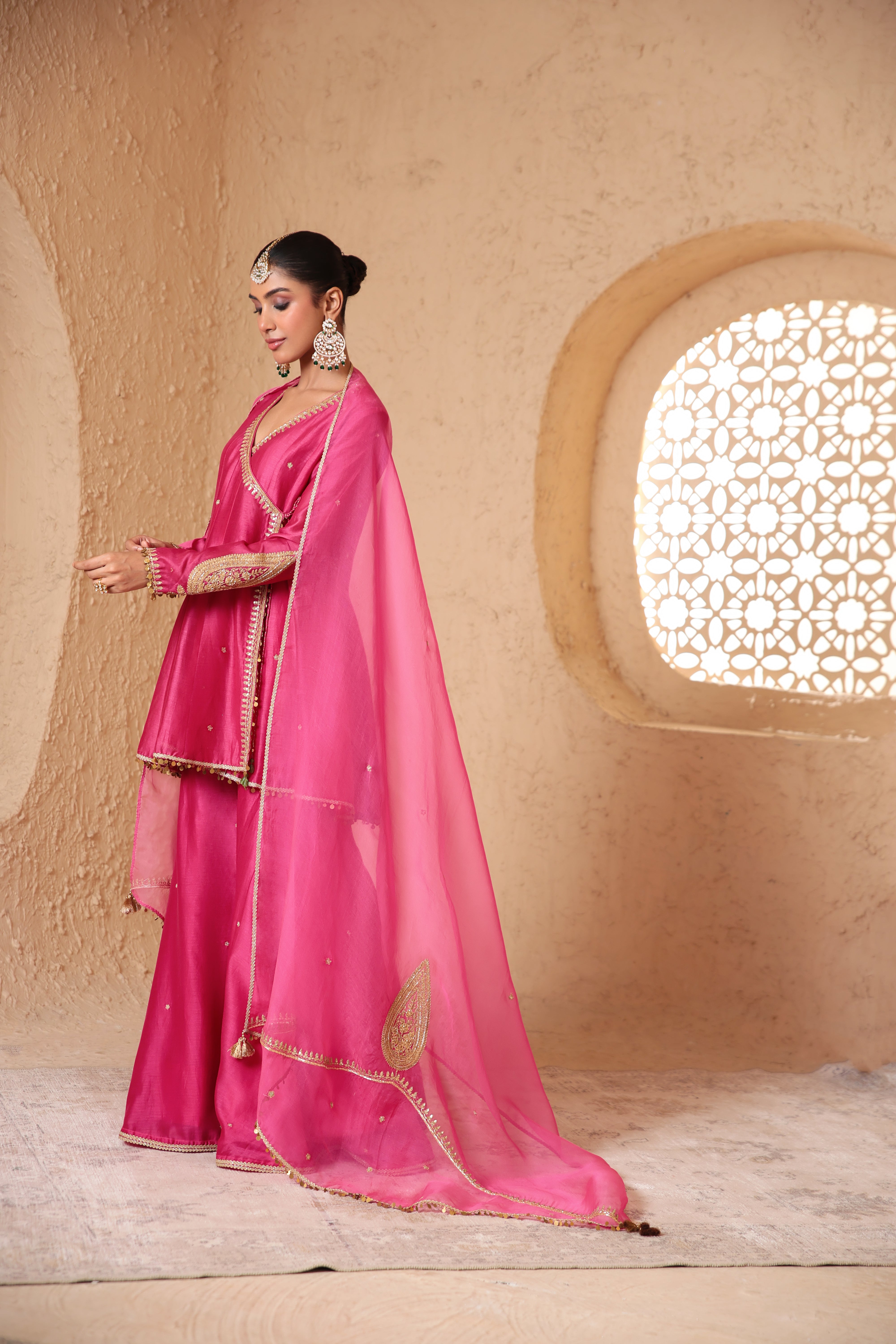 Mehrang Pink Angrakha Sharara Set