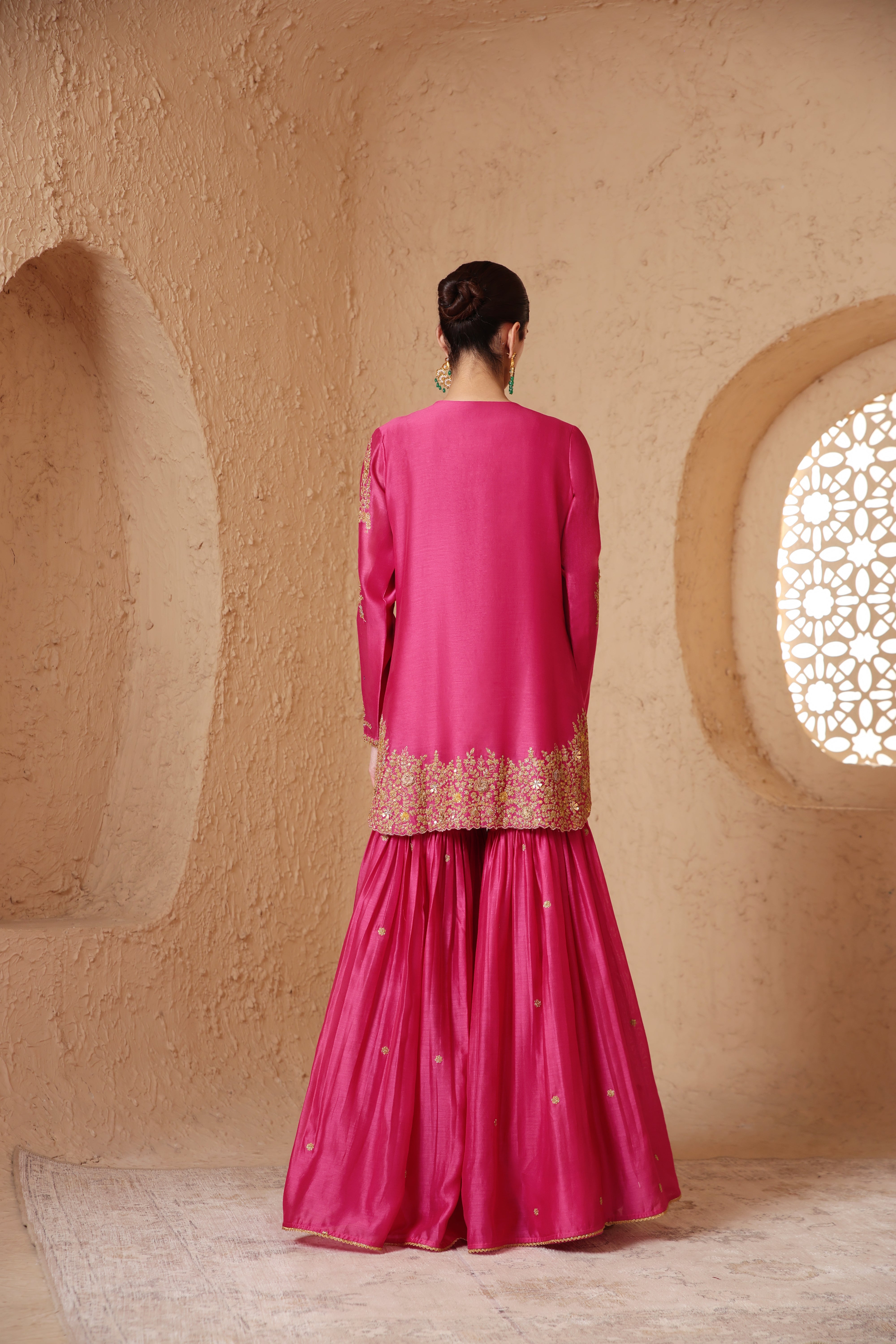 Mehrang Pink Heavy Sharara Set