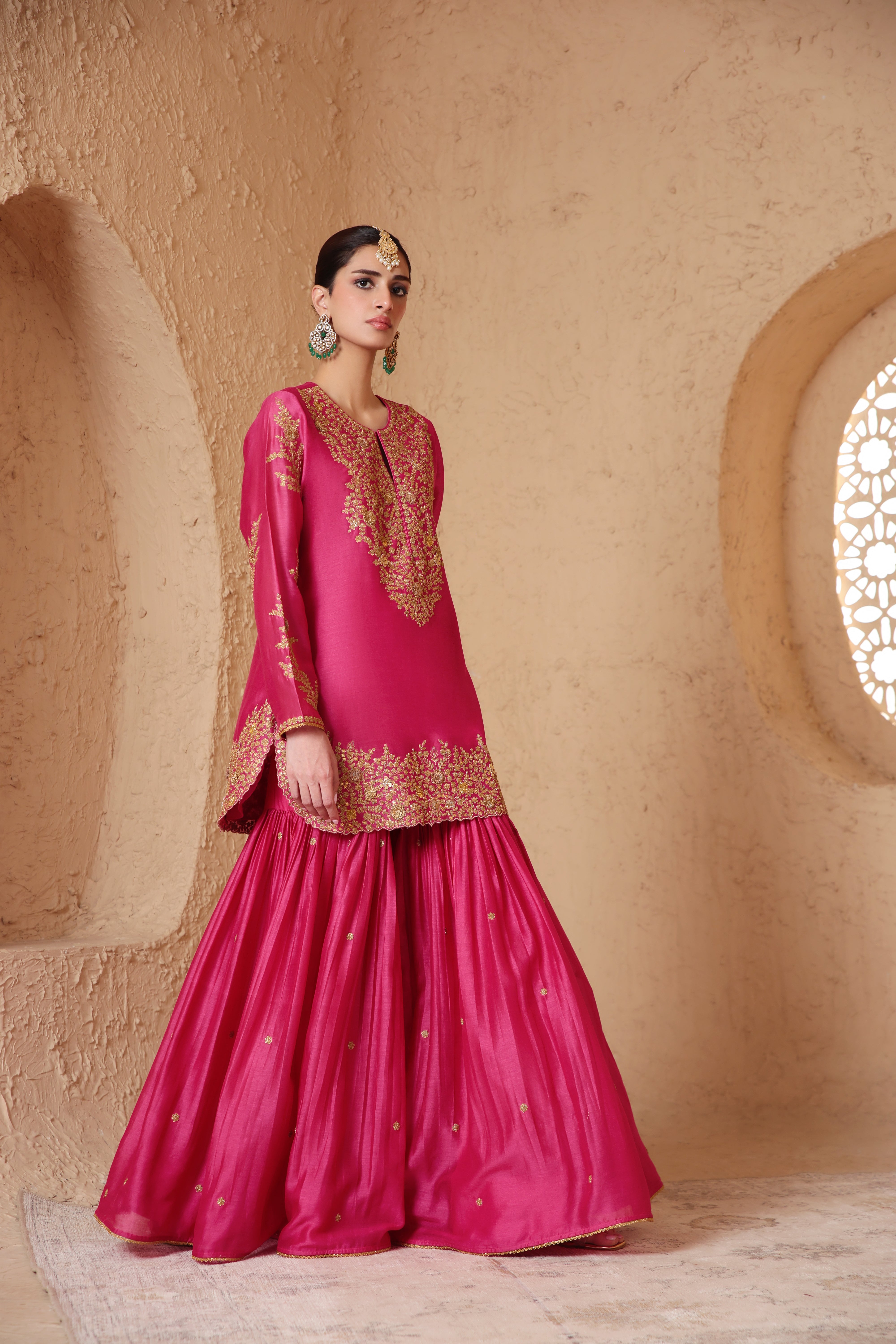 Mehrang Pink Heavy Sharara Set