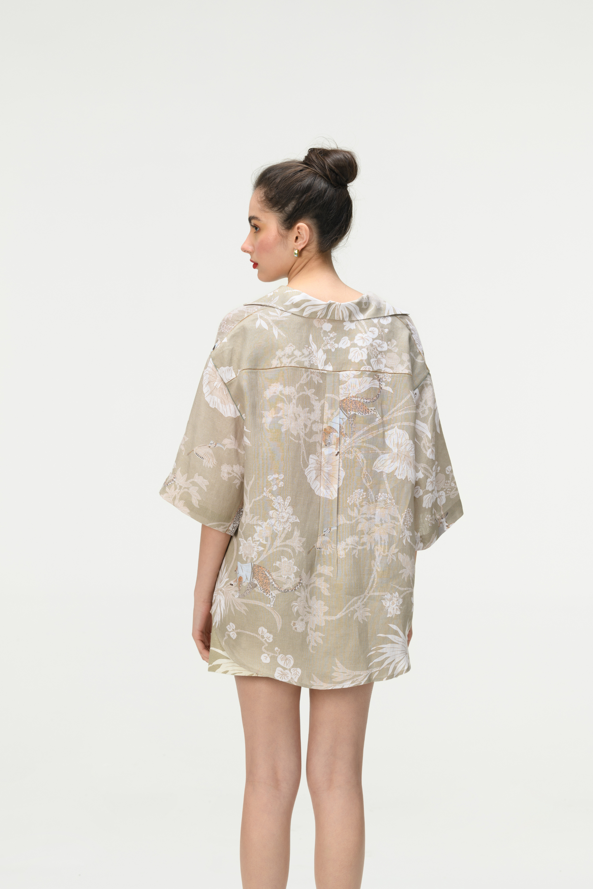 Rainforest Oversized Bush Shirt Oyster Grey Linen