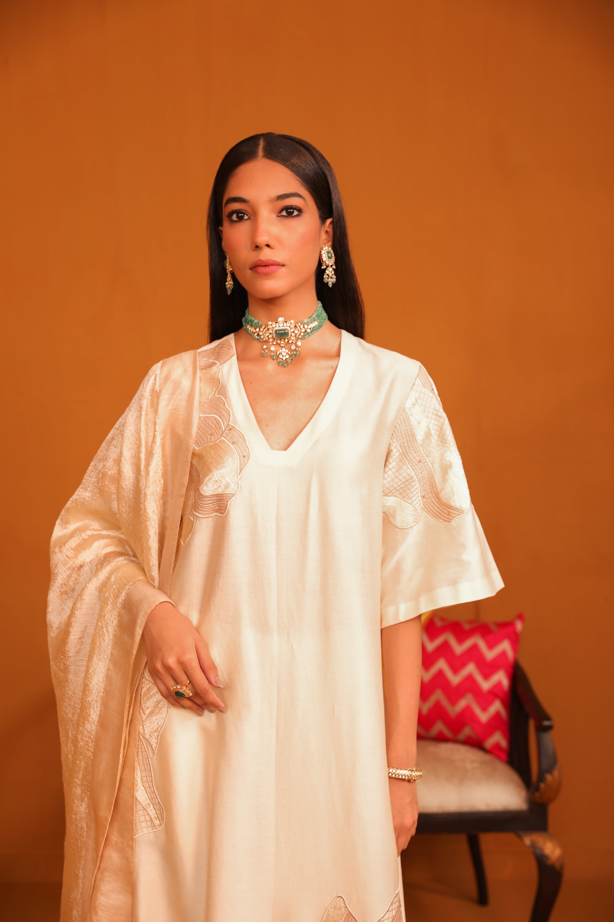 Jasmine Applique Suit Set - Ivory