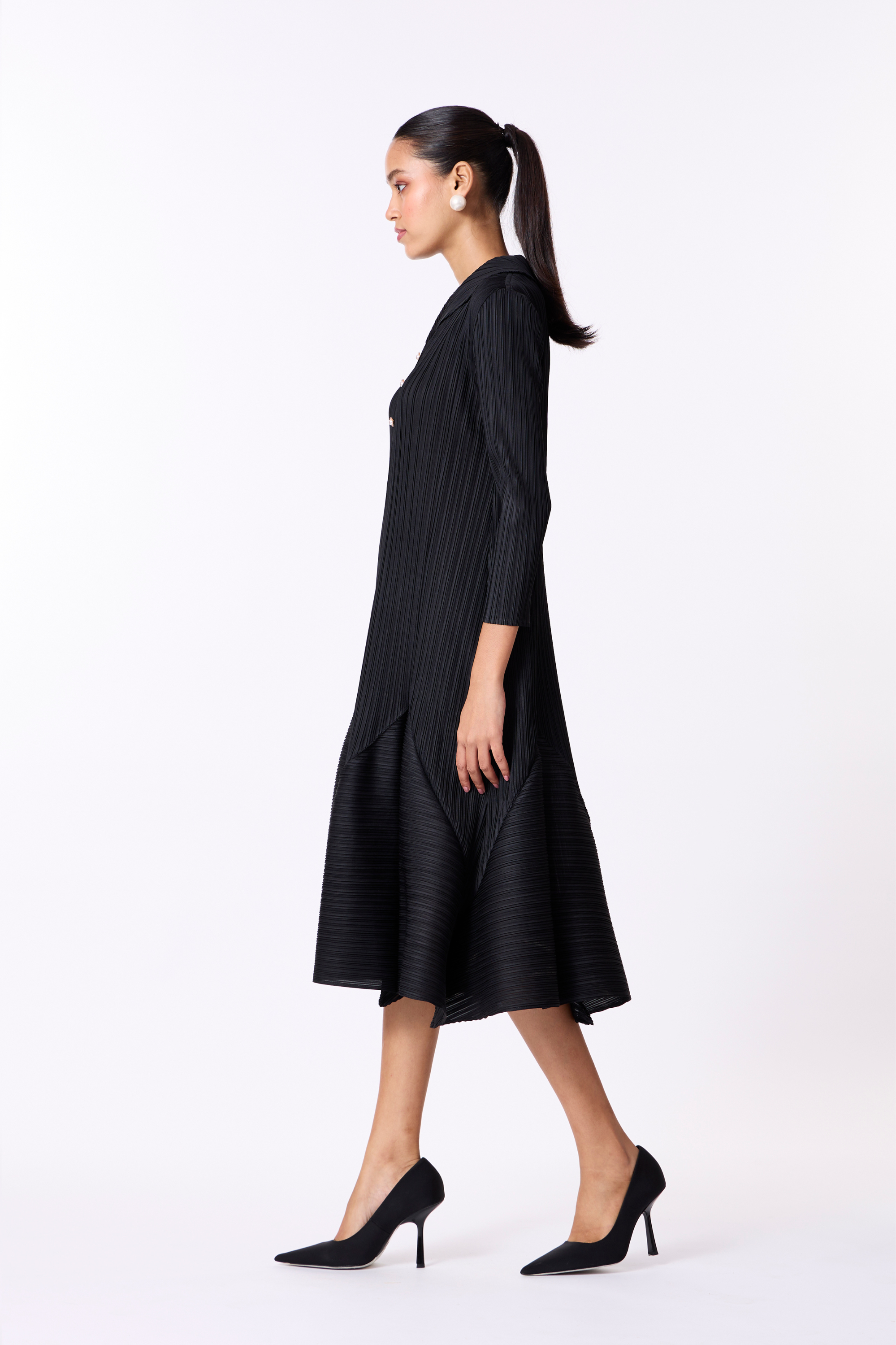 Collar Tulip Hem Dress - Black