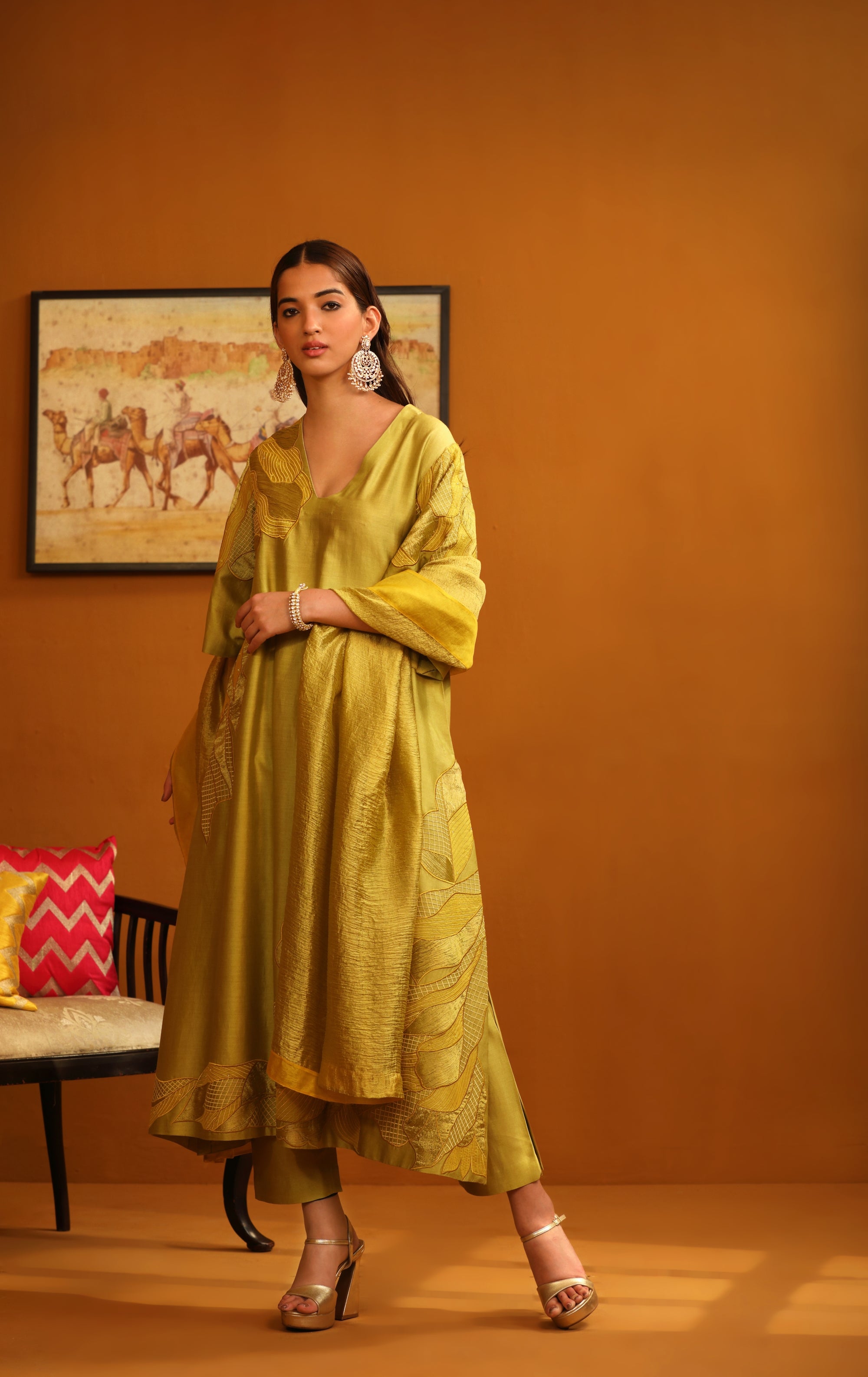 Jasmine Applique Suit Set - Lime Green