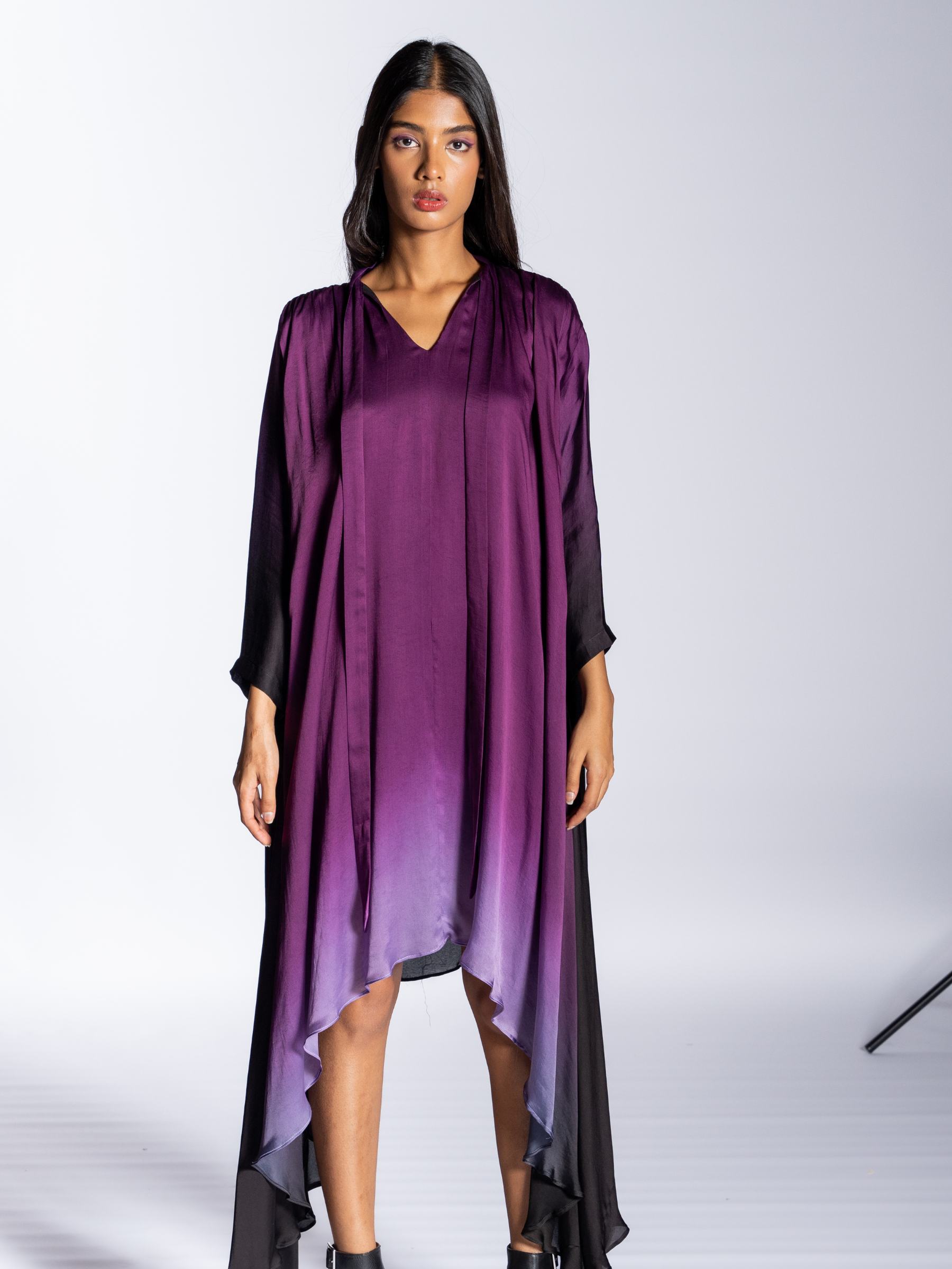 Purple Shoulder Pleate Dress