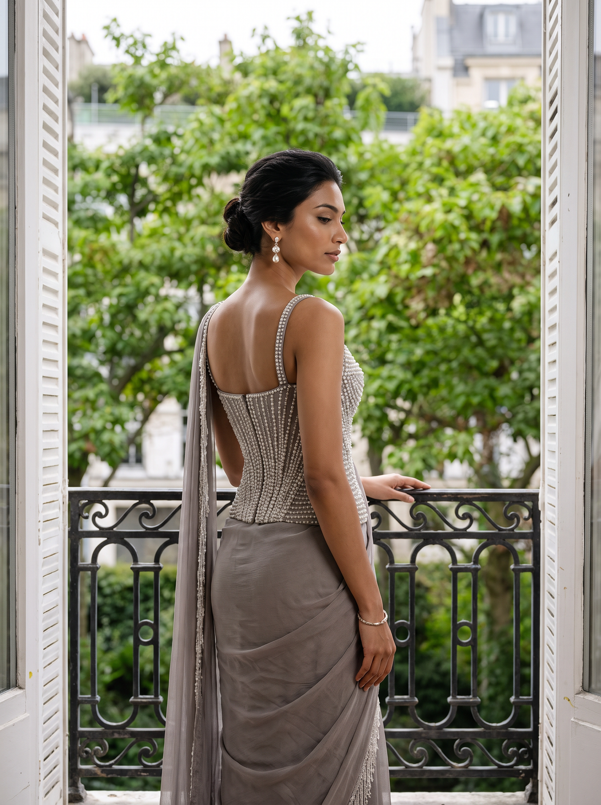 Vesper -  A Shimmer Chiffon Pre-Stitched Sari