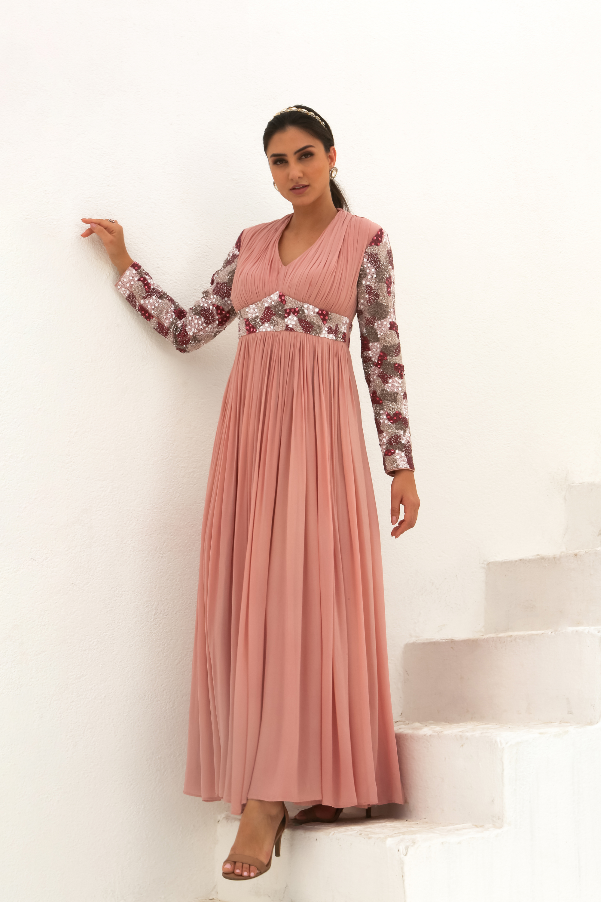 Rosanne- Rose pink Embroidered Gown
