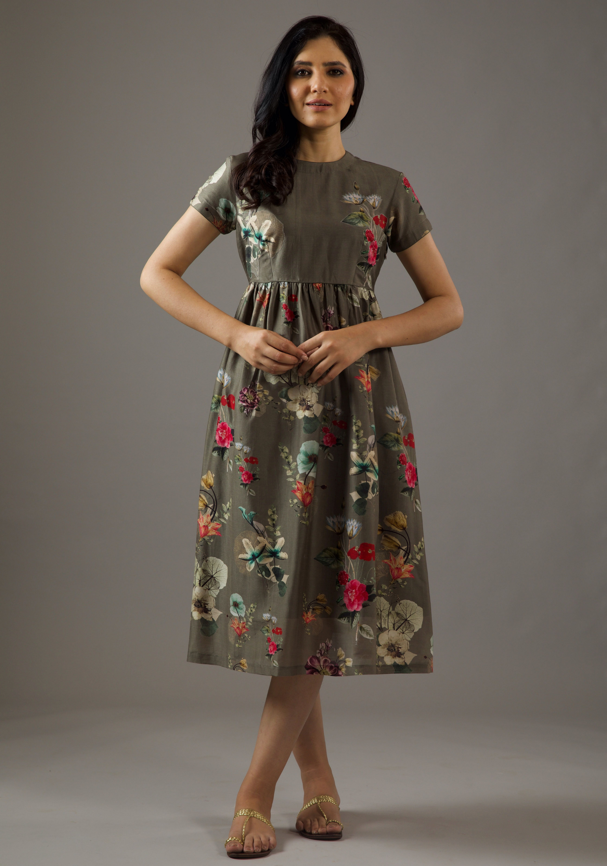 Chanderi Silk Dress With Floral Print