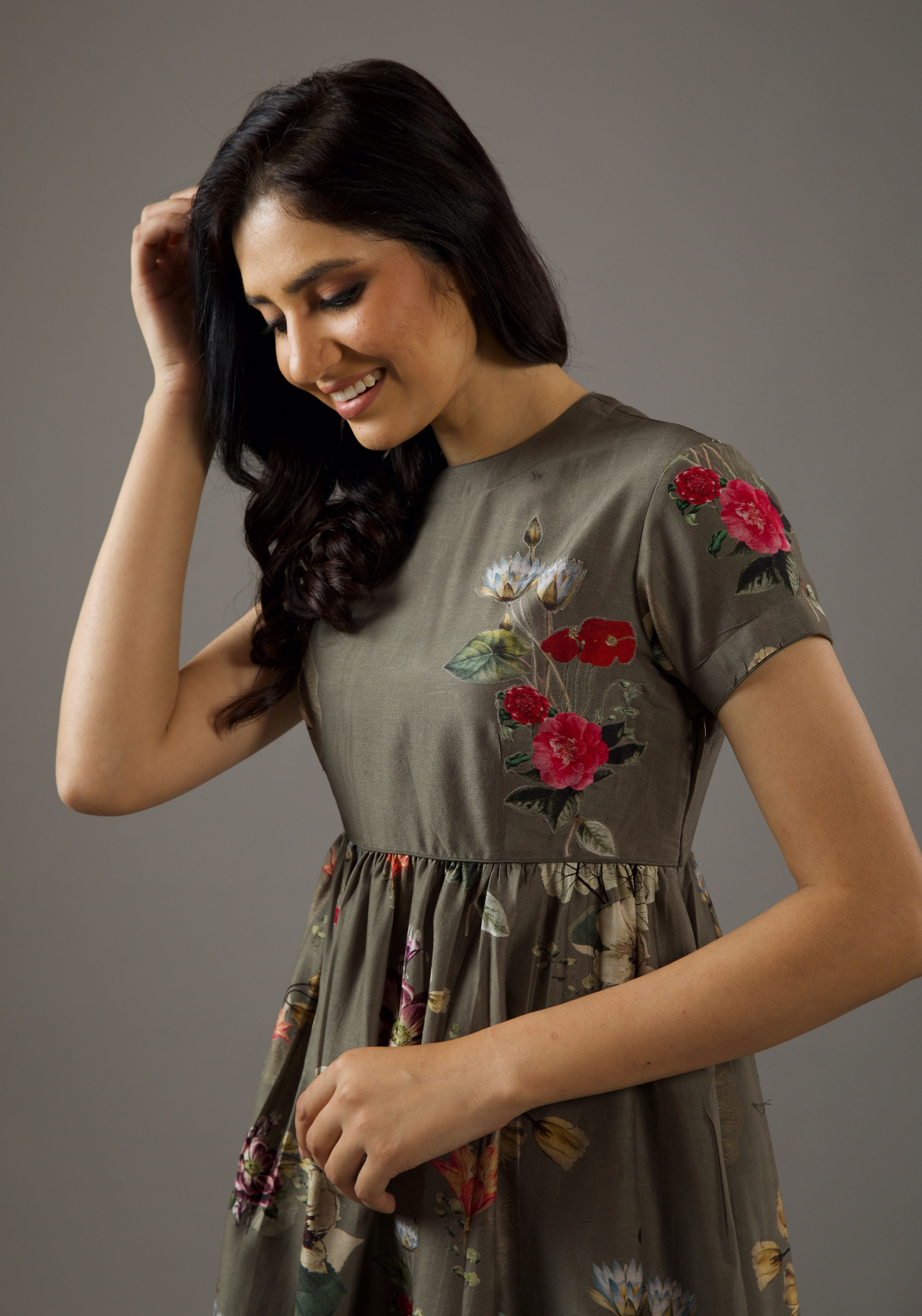 Chanderi Silk Dress With Floral Print