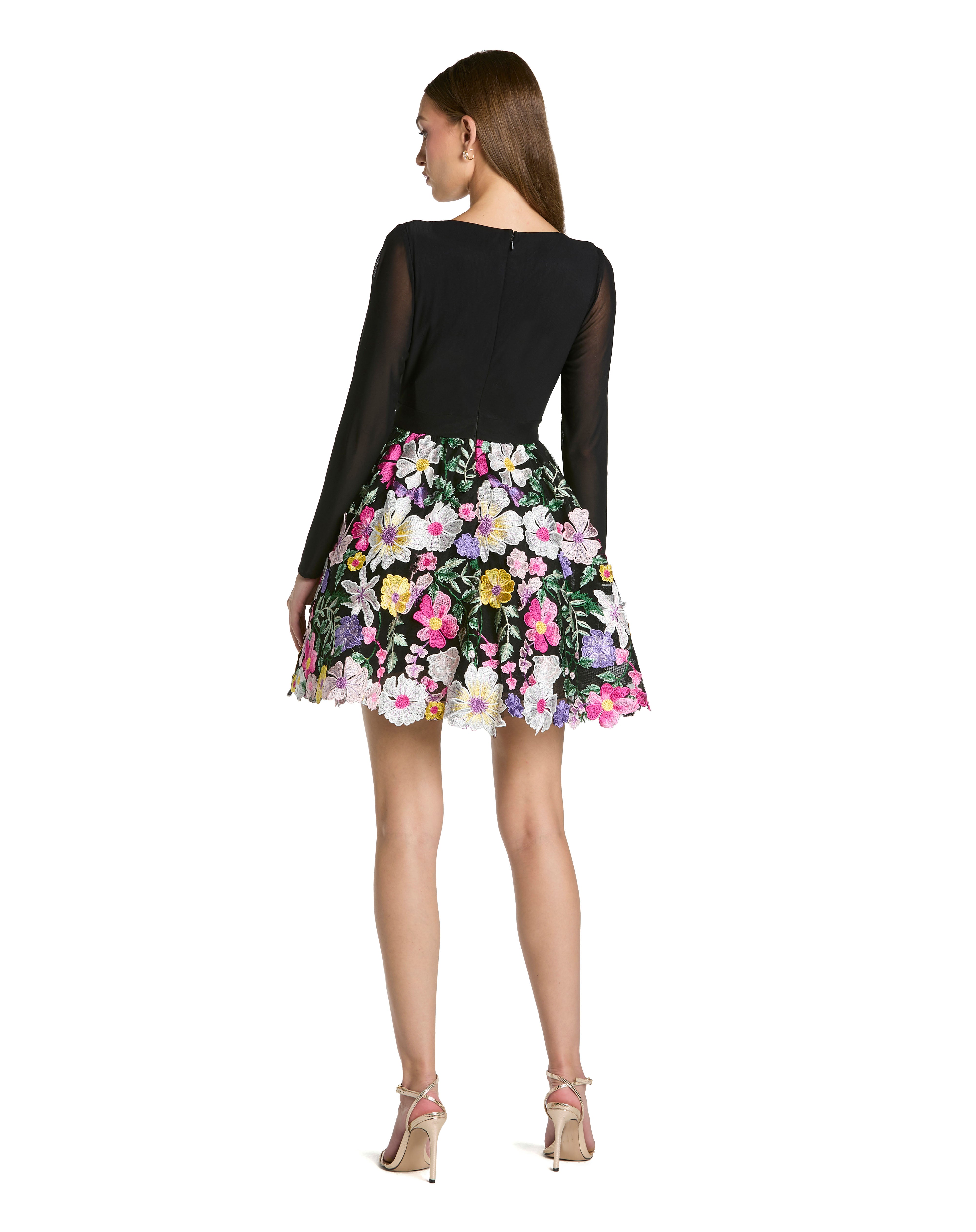 Full Sleeve Mini Dress  With Floral Detailing
