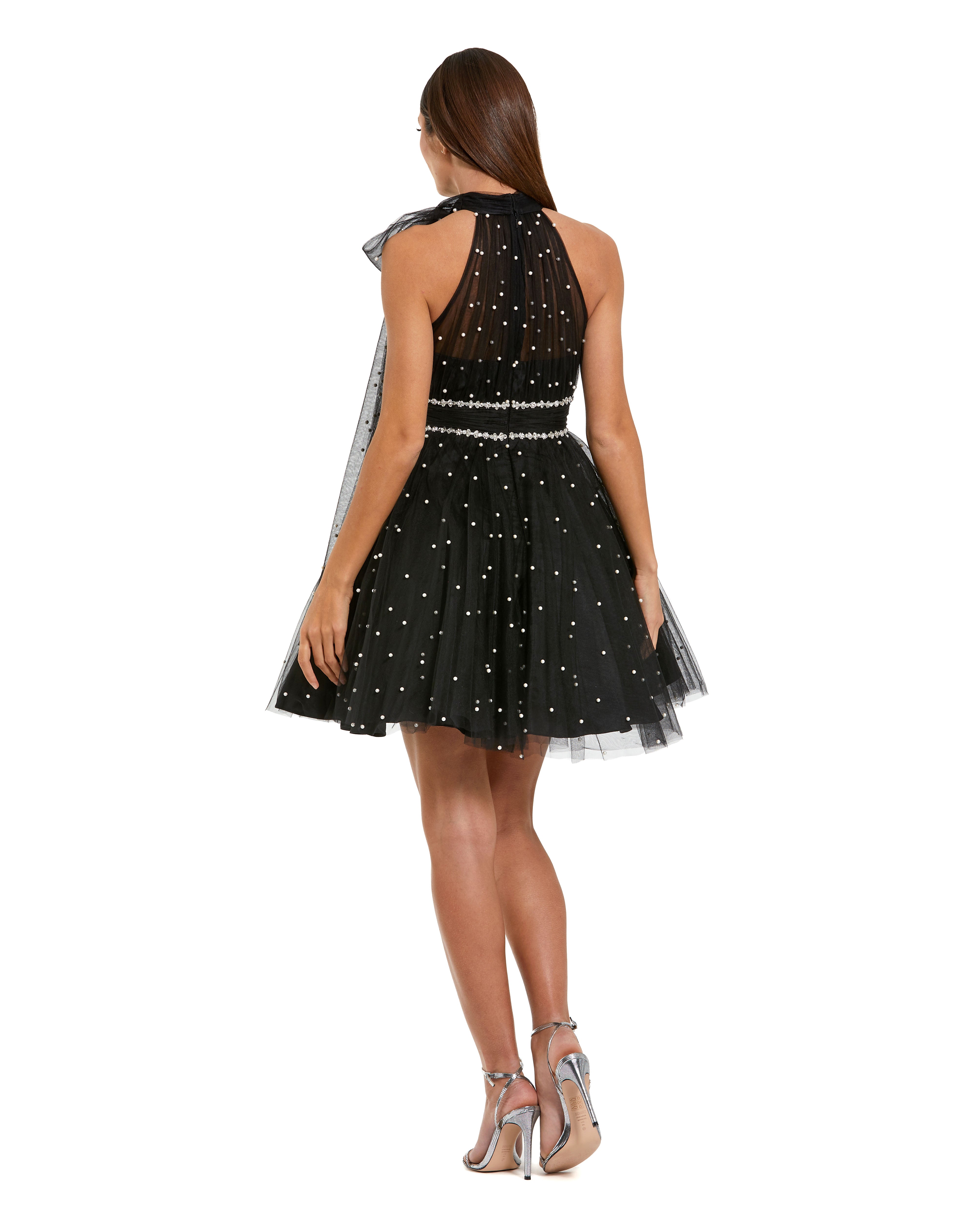 Black Pearl Embellished A Line Mini Dress
