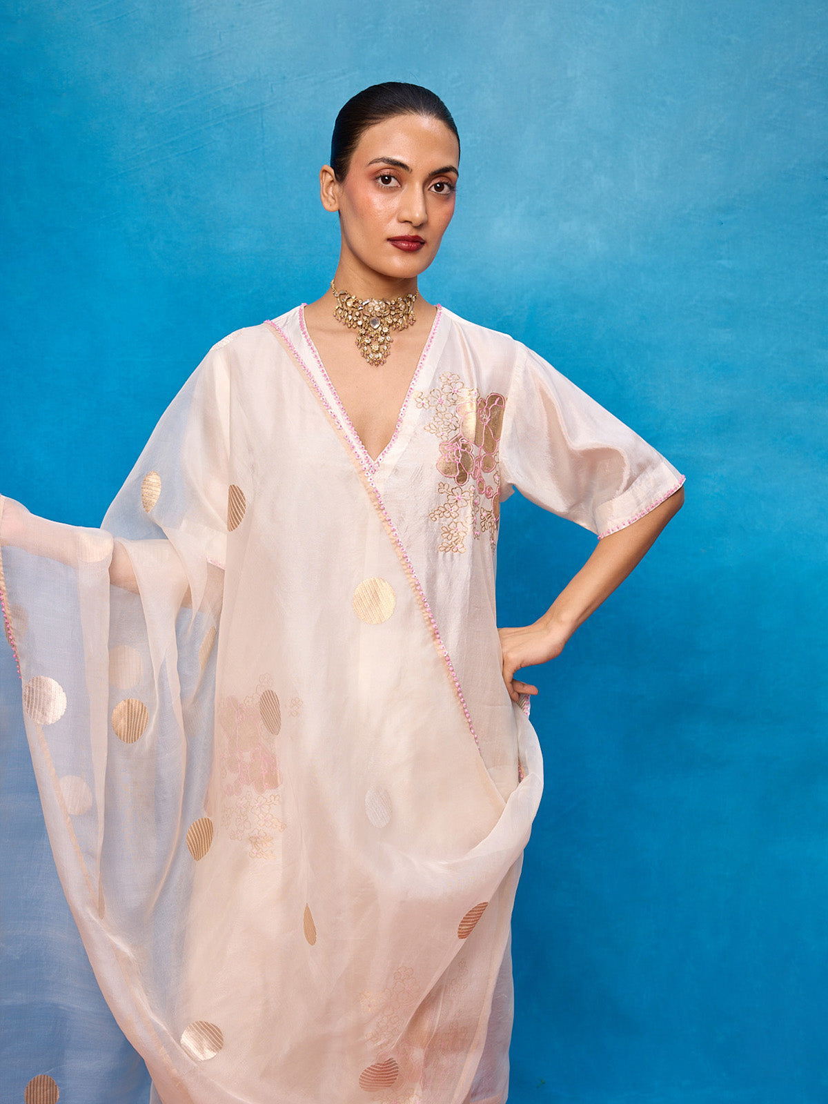 Handwoven Off-white Silk Banarasi Suit Set
