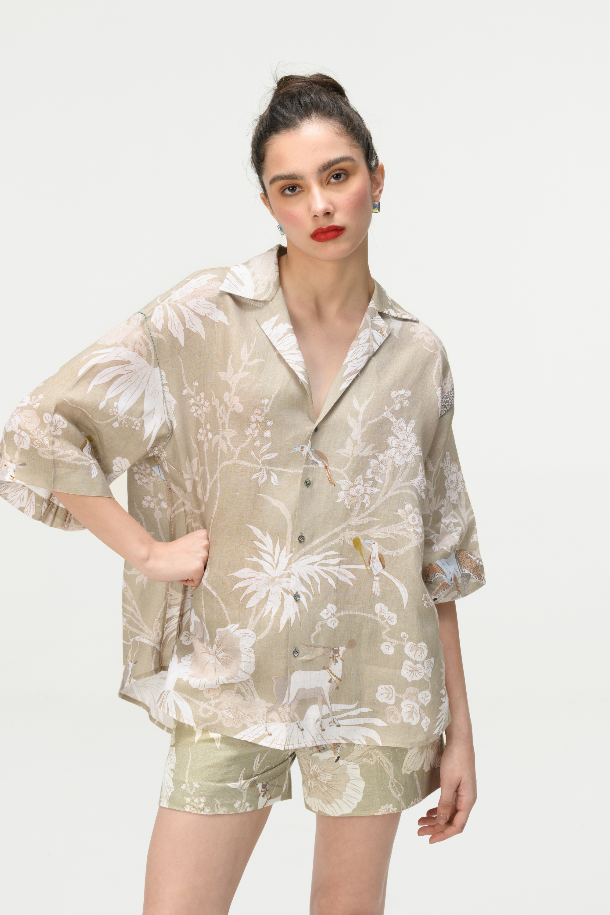 Rainforest Oversized Bush Shirt Oyster Grey Linen