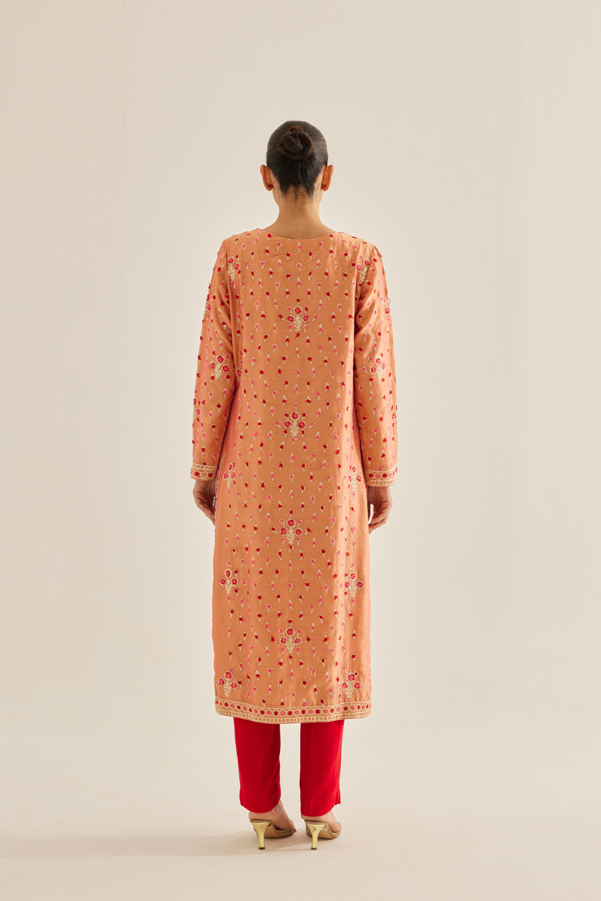 Gota And Thread Embroidered Silk Chanderi Kurta And Dupatta With Trousers.