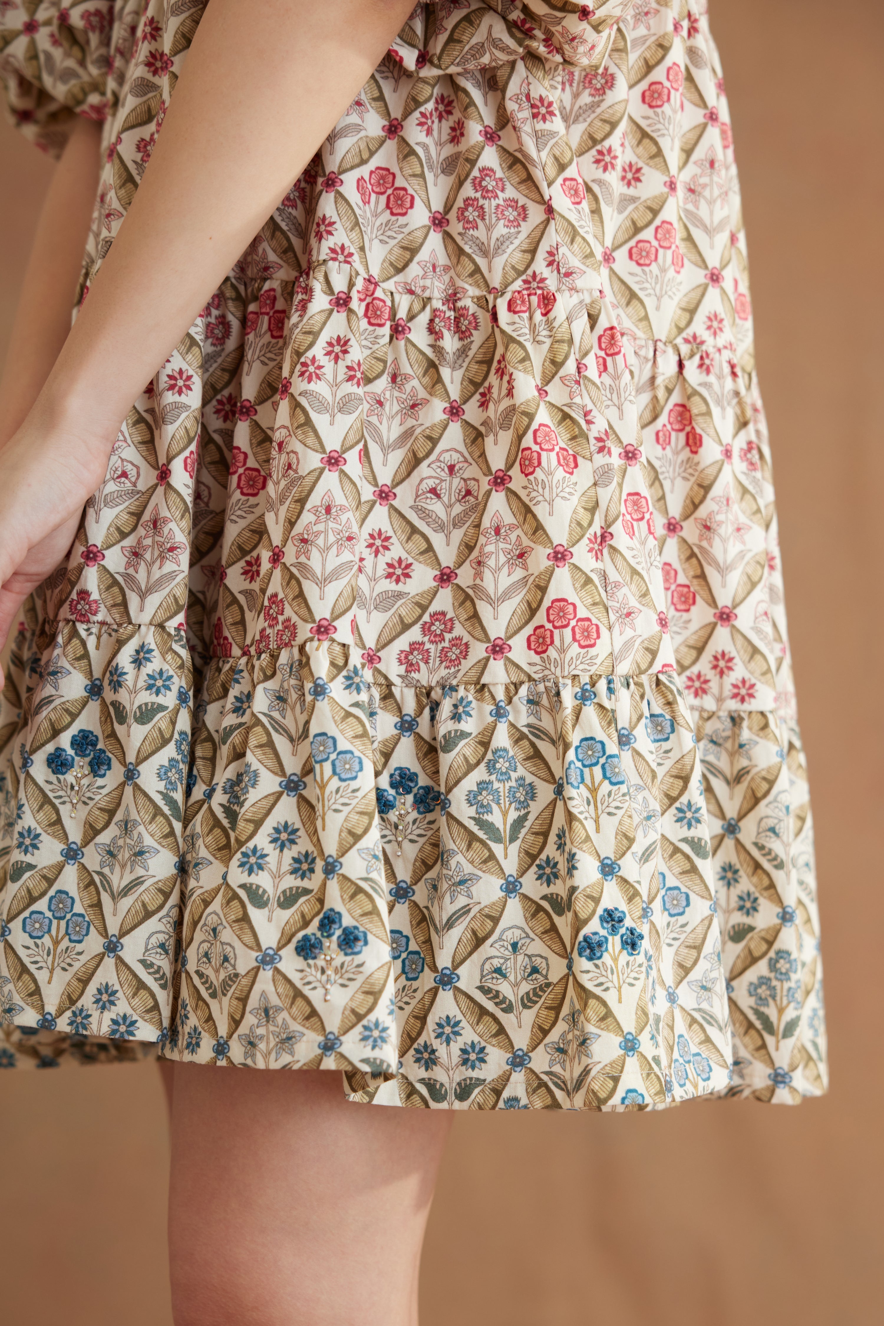 Tobacco Hand Embroidered Tier Dress