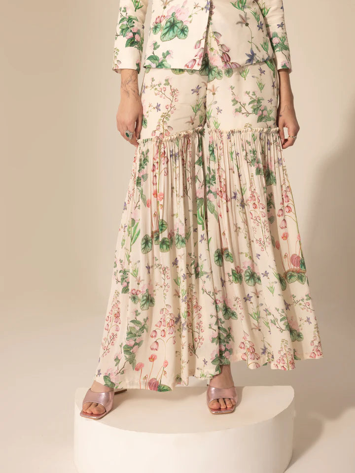 Ivory Botanical Printed Blazer & Sharara