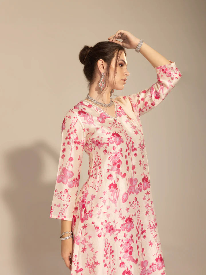 Ivory & Pink  Botanical Printed Kurta Set