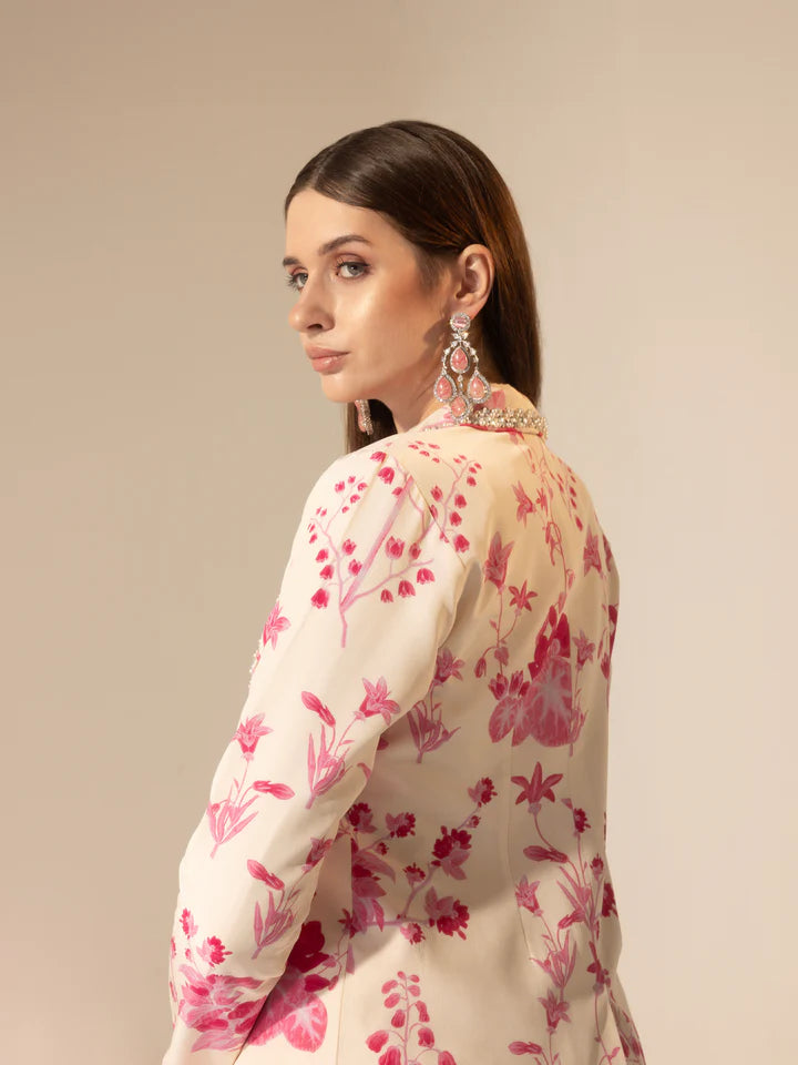 Ivory & Pink  Botanical Printed Blazer & Sharara