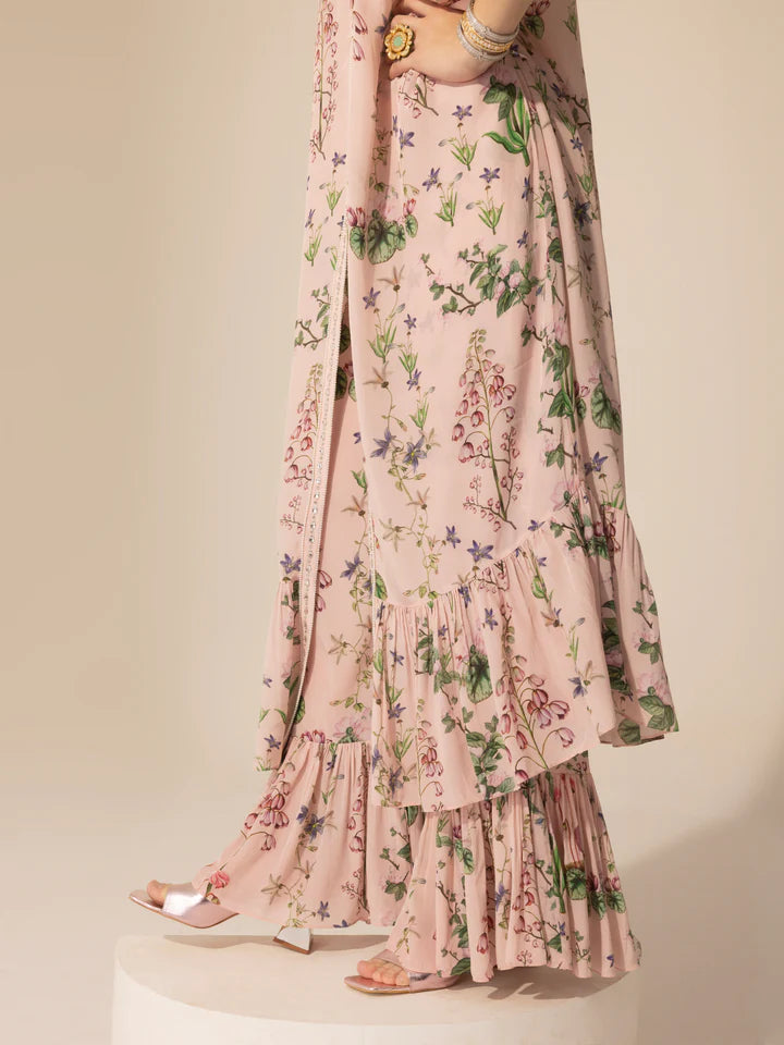 Blush Pink Botanical Long Kaftan & Pants