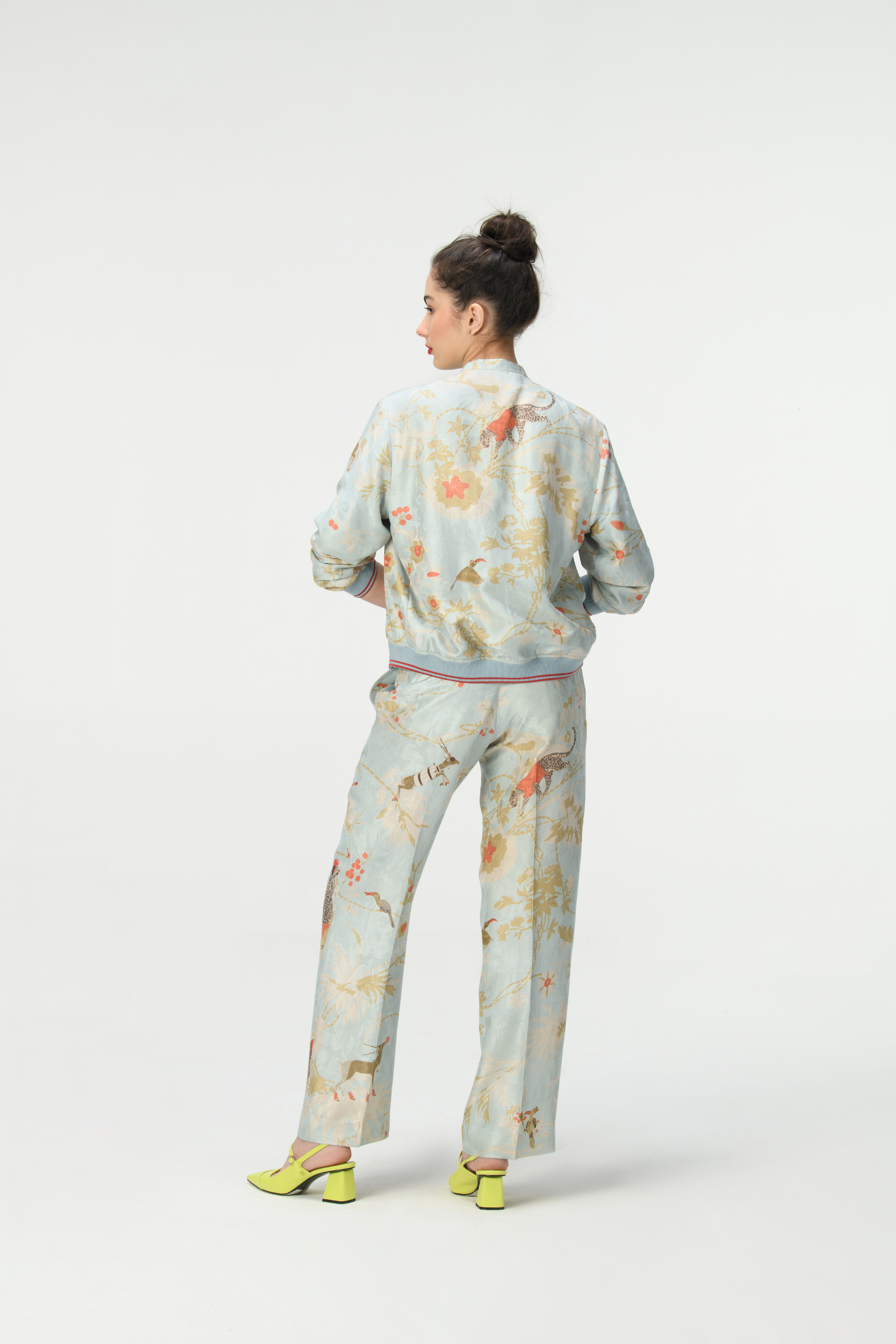 Rainforest Straight Fit Trousers Ice Blue Silk Damask