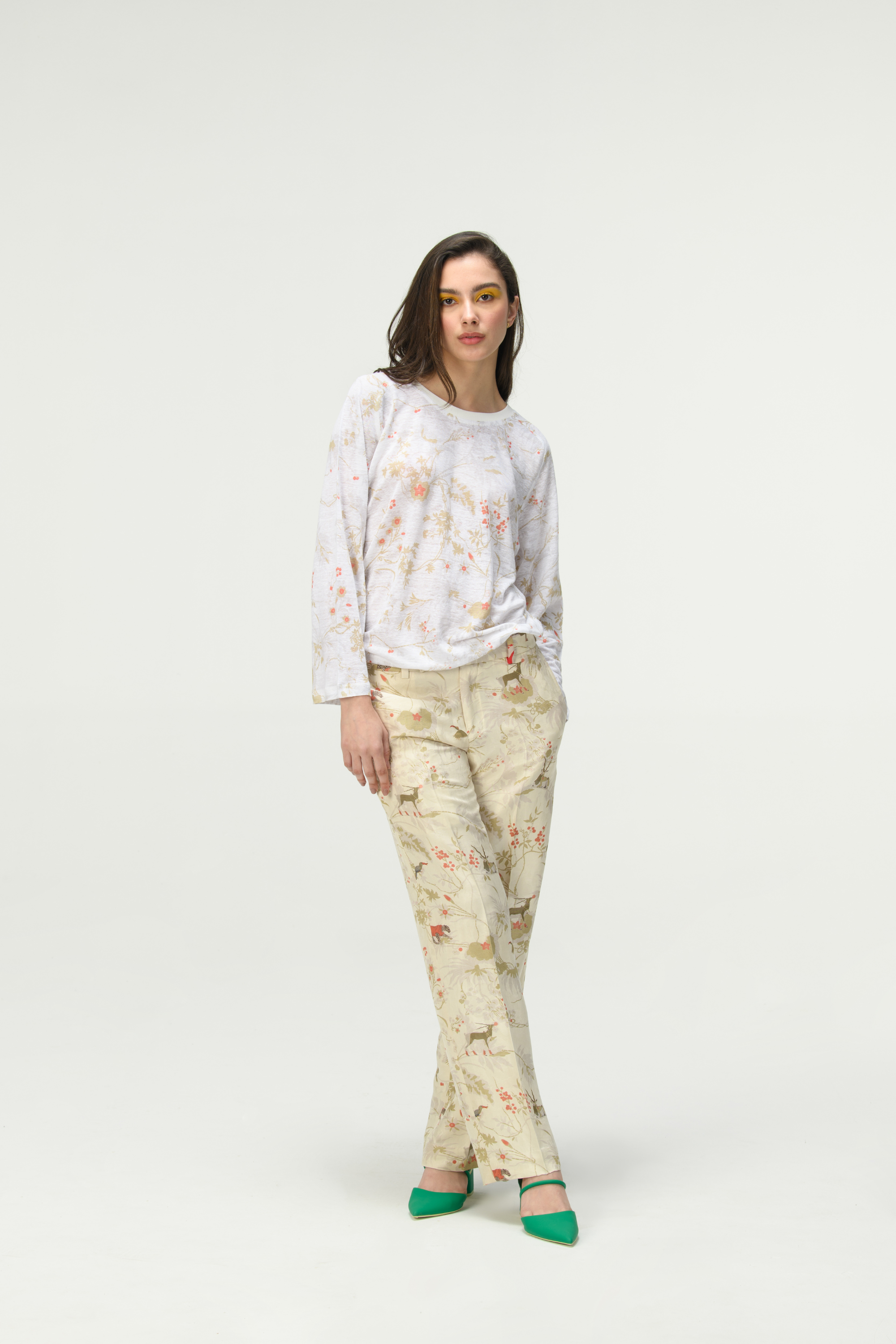 Rainforest Straight Fit Trousers Ivory Silk Damask