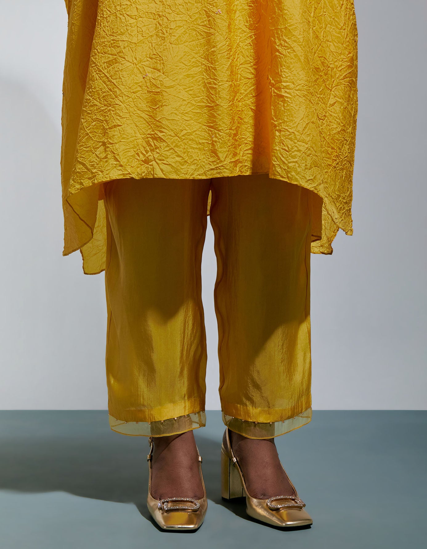 Amber Silk Kurta Set With Floral Thread Work