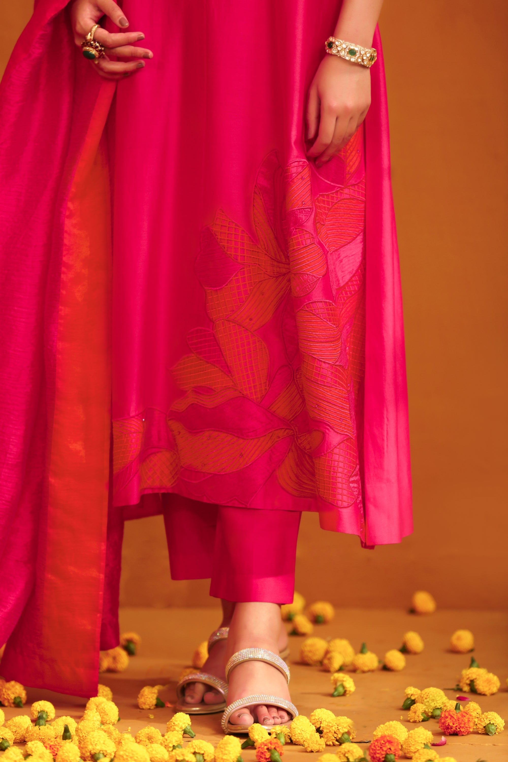 Jasmine Applique Suit Set - Hot Pink
