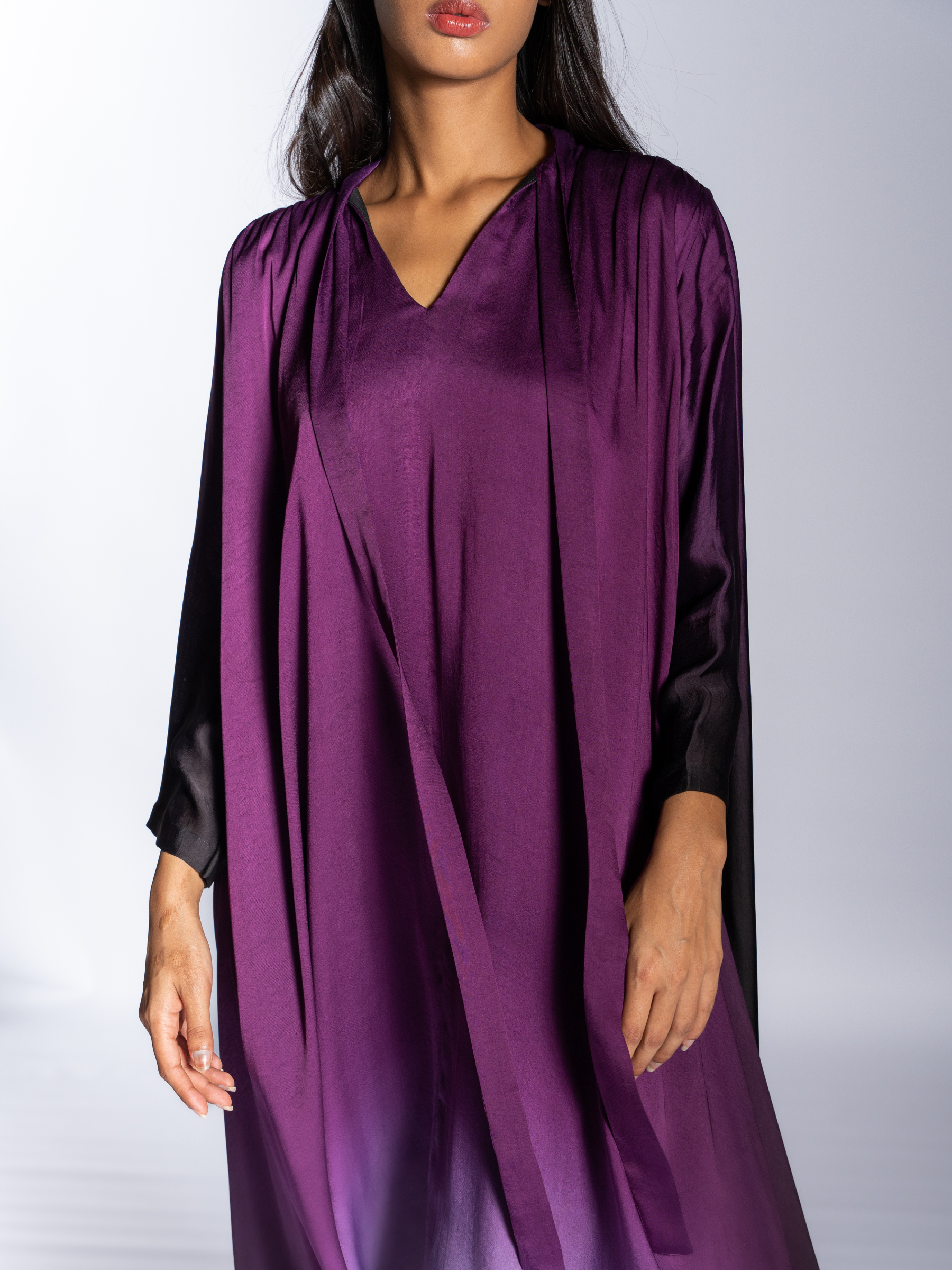 Purple Shoulder Pleate Dress