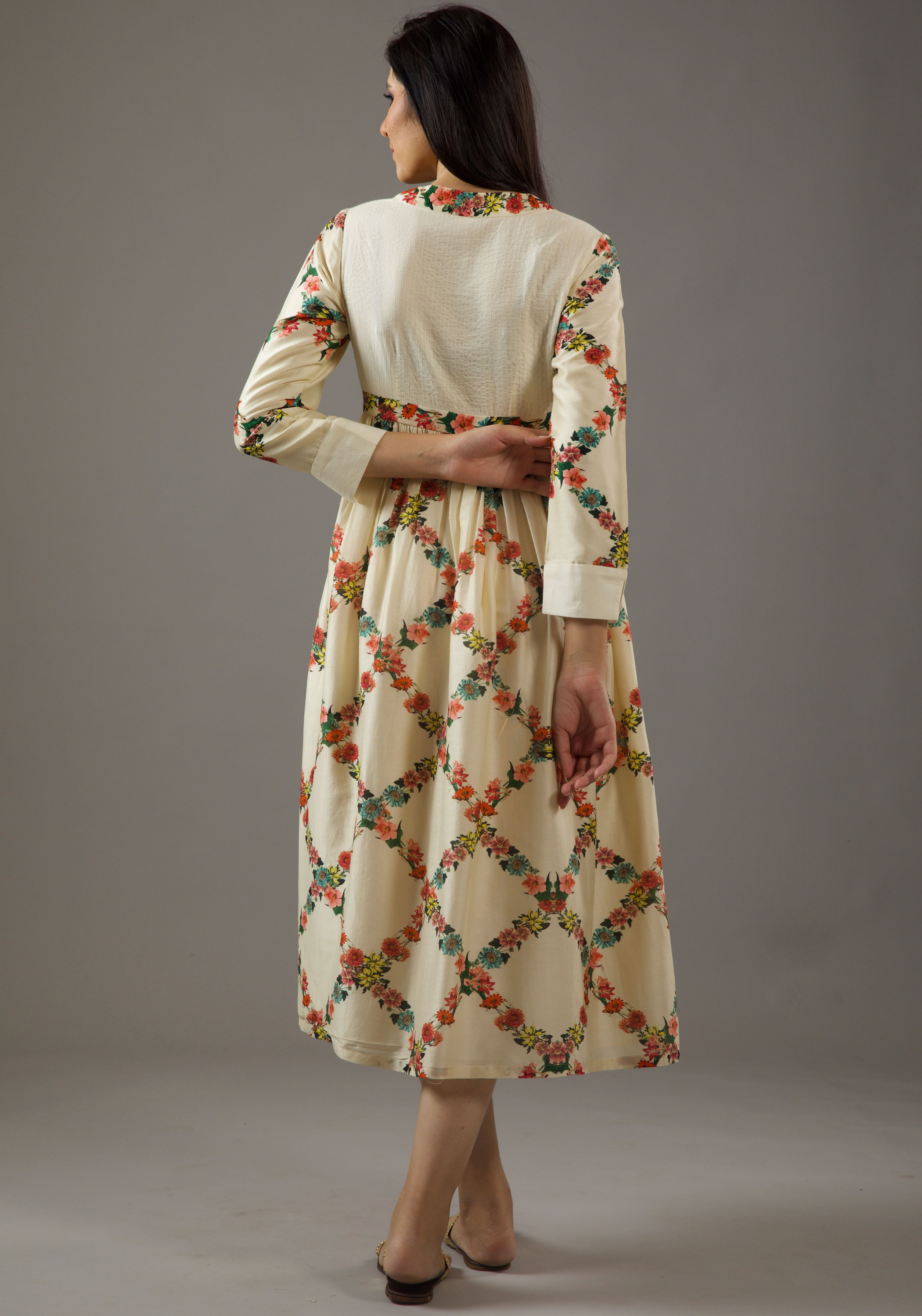 Chanderi Silk Dress With Overall Print