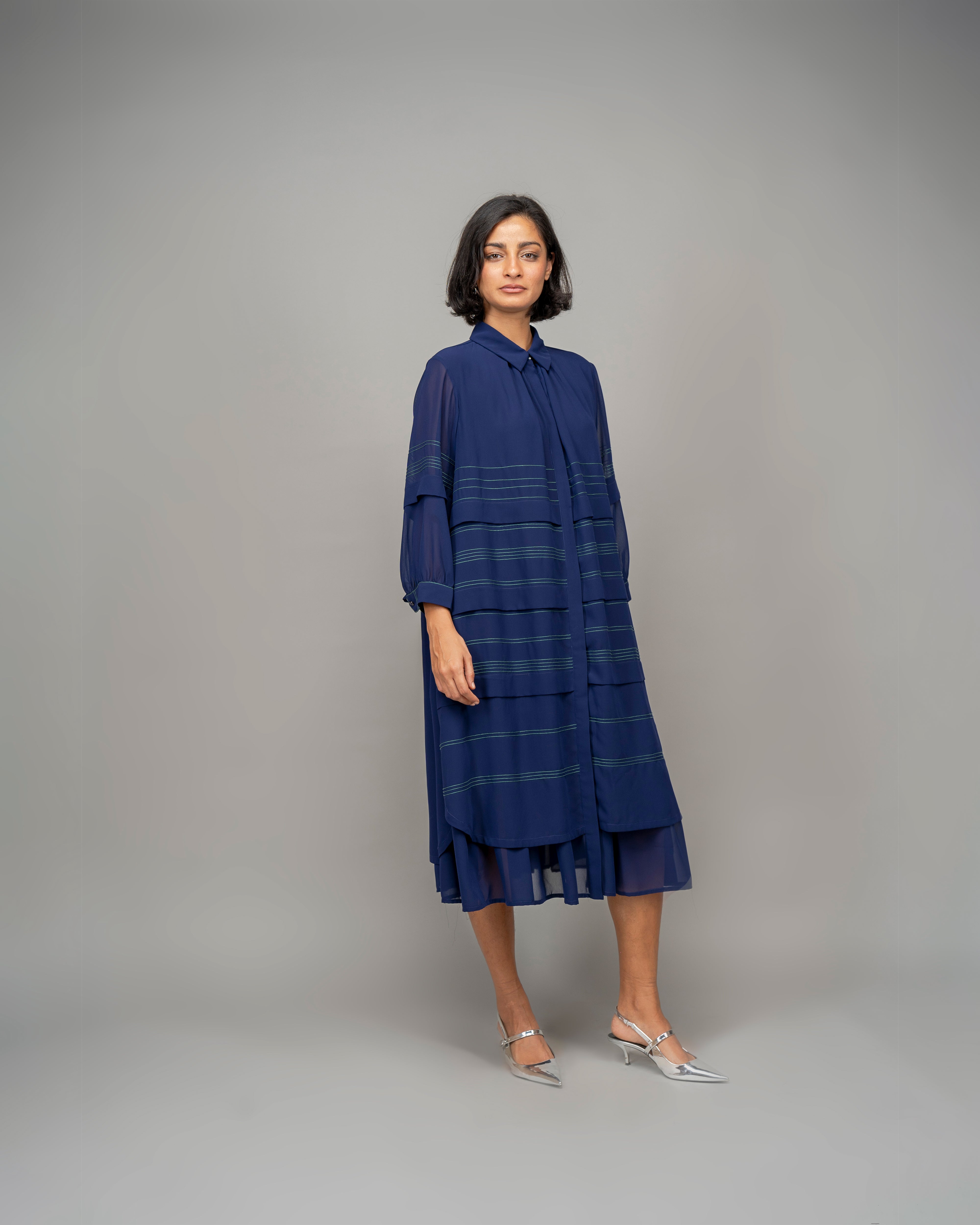 Pleated Fence Double Layer Dress