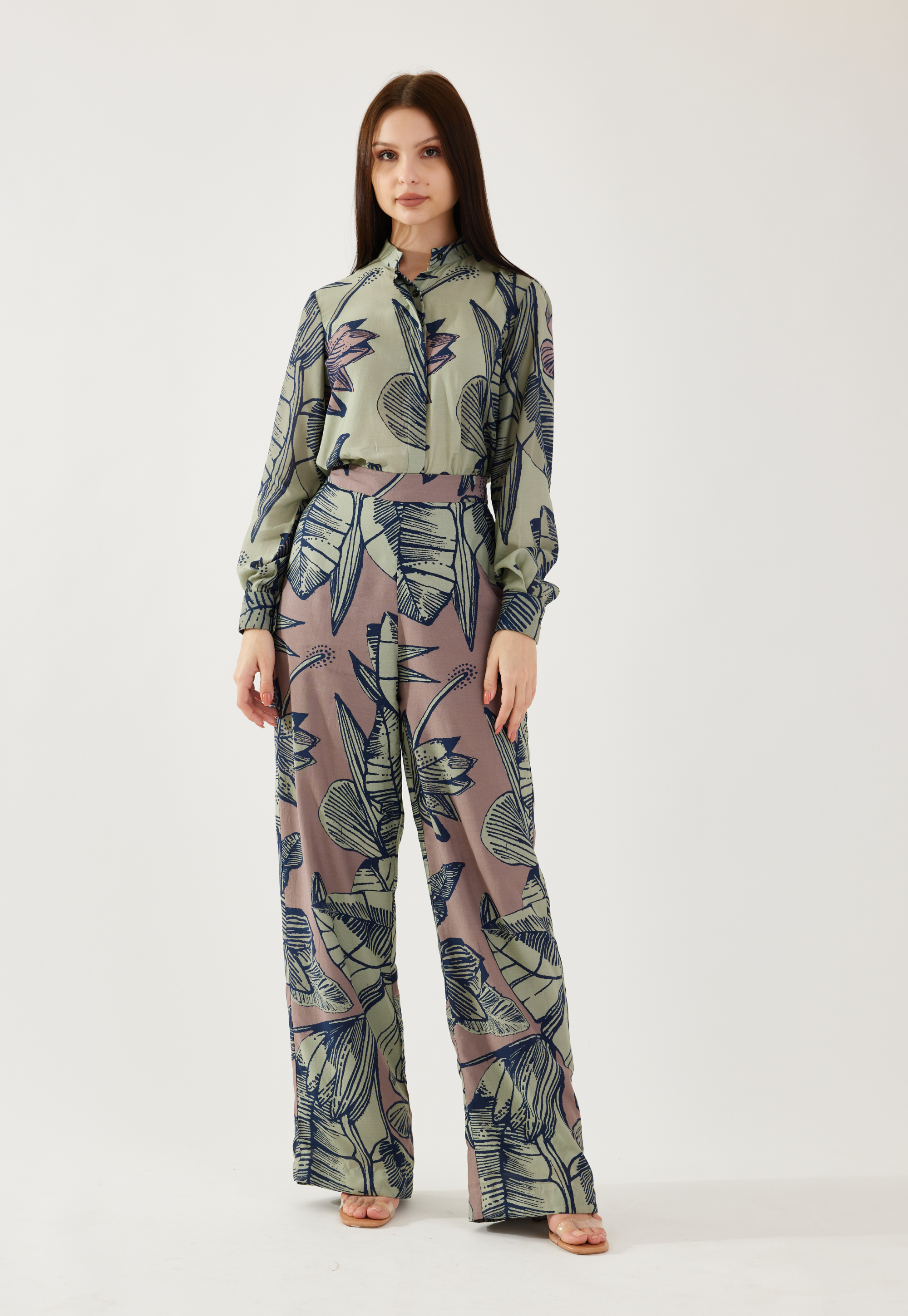 Olive and brown floral pants