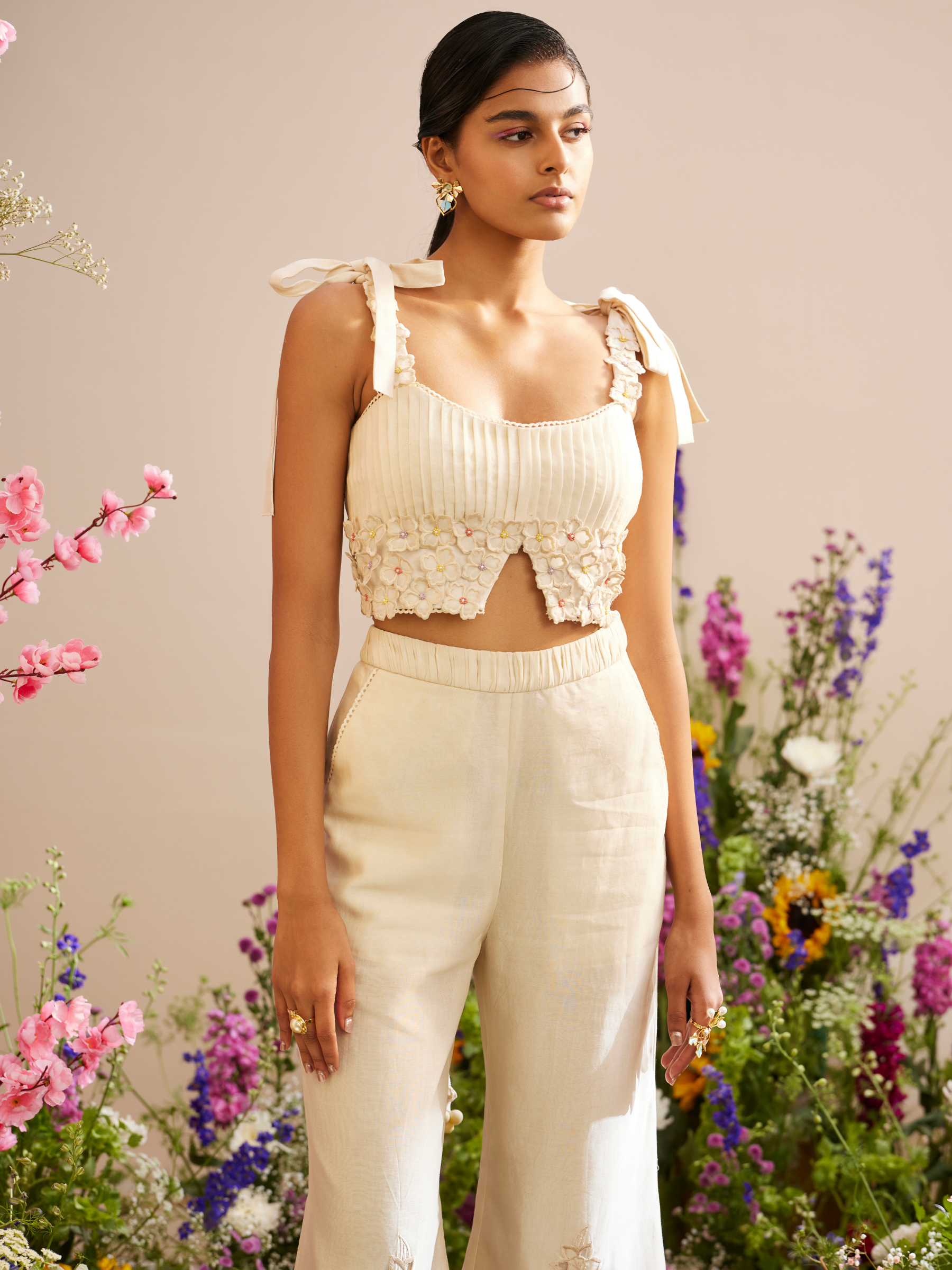 Ivory Floral Pleated Bustier