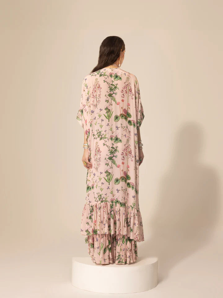 Blush Pink Botanical Long Kaftan & Pants