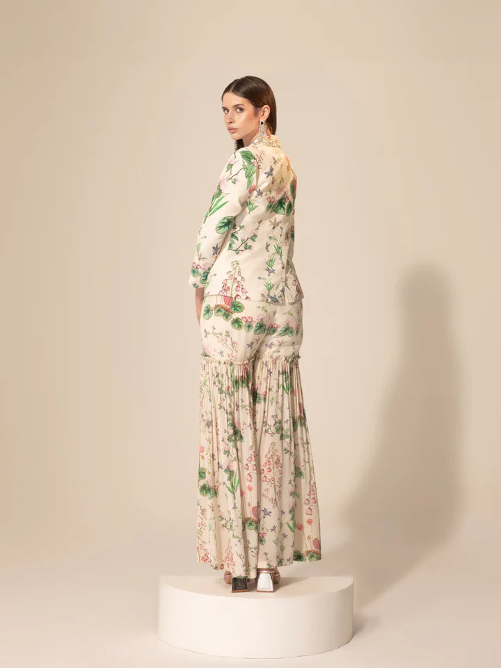 Ivory Botanical Printed Blazer & Sharara