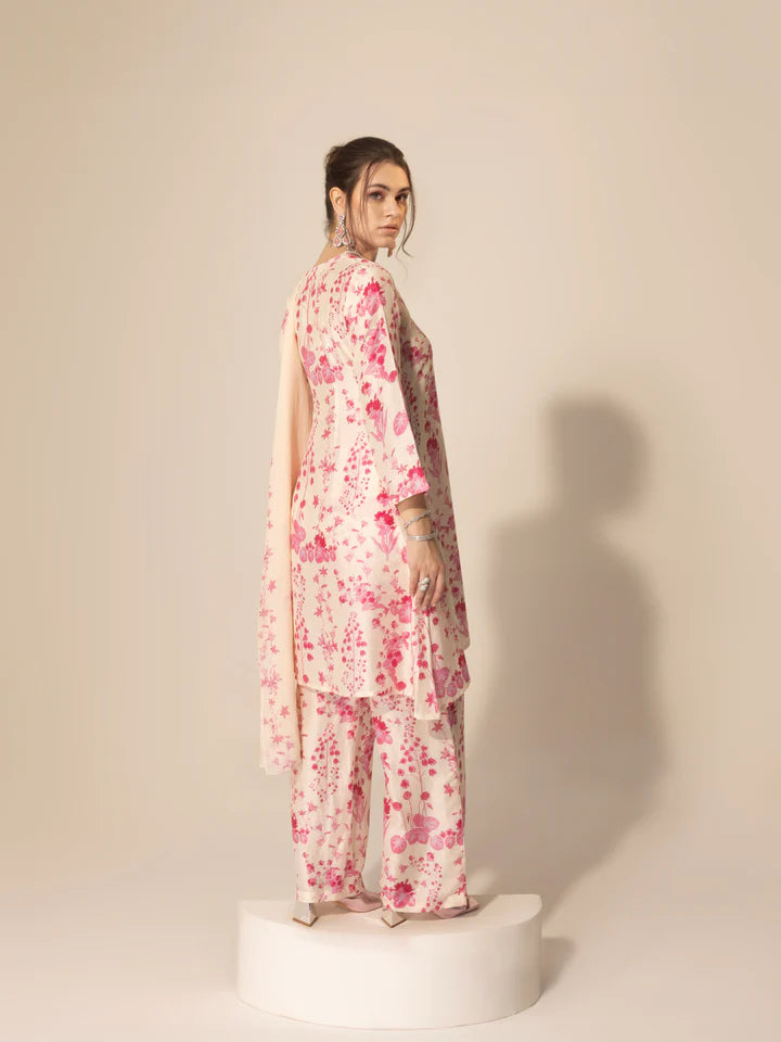 Ivory & Pink  Botanical Printed Kurta Set